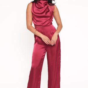 Brinley One Shoulder Jumpsuit - Berry