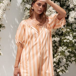 Carina Striped Romper - Terracotta Stripe
