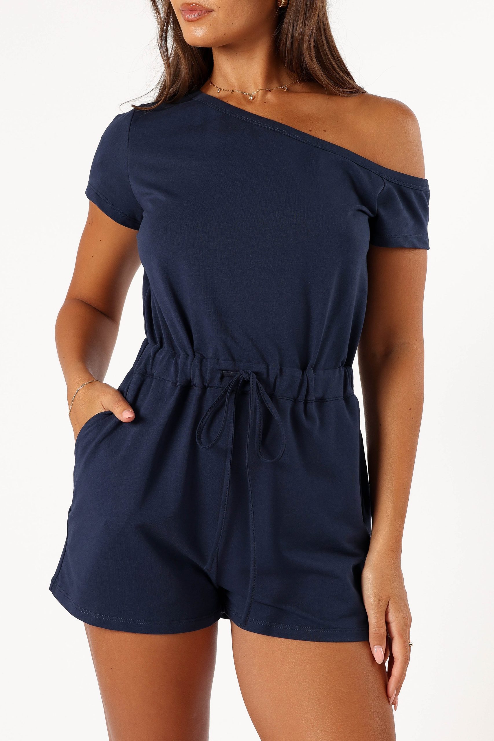 Cecilia Off Shoulder Romper - Navy - Image 6