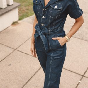 Demi Contrast Stitch Jumpsuit - Dark Denim