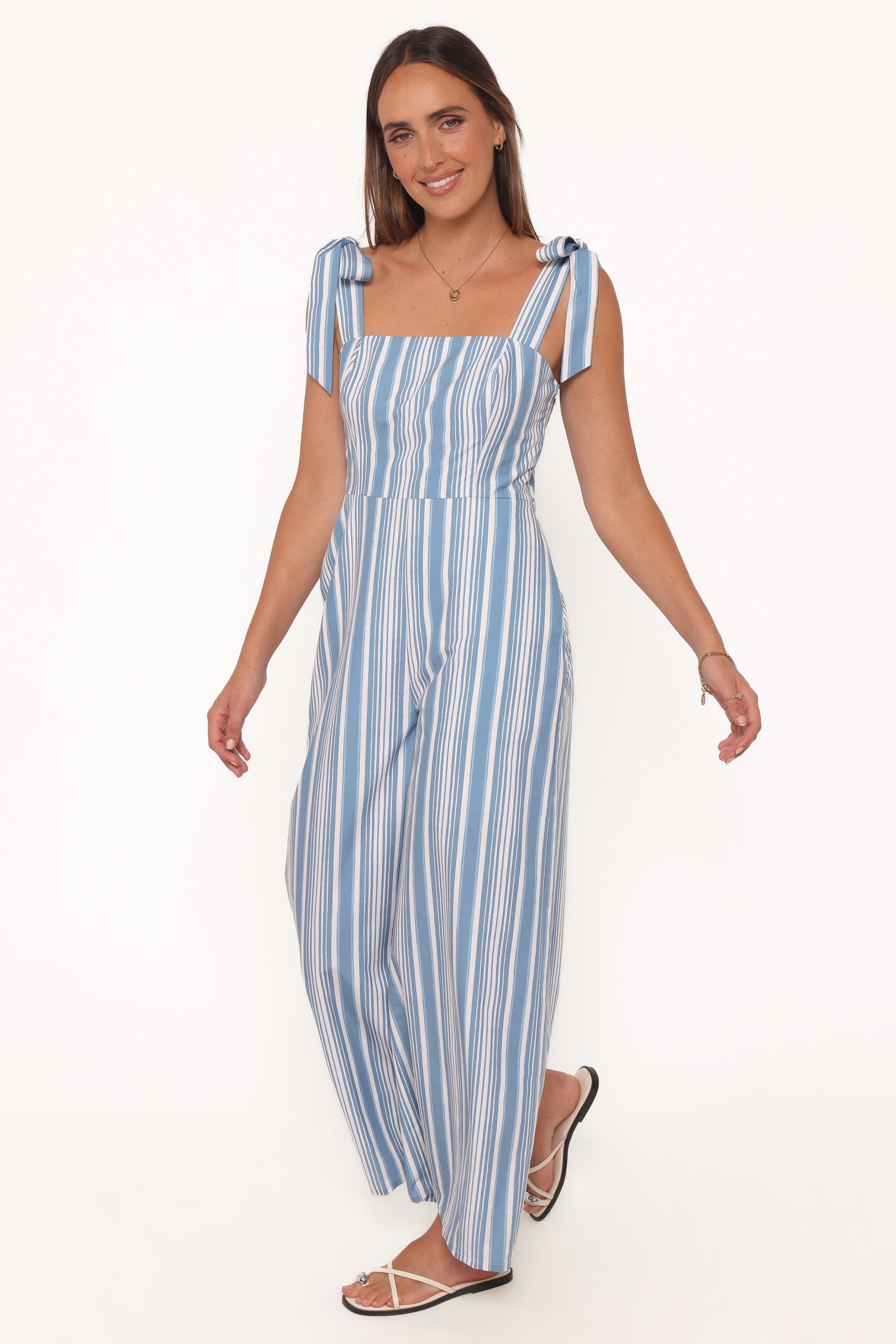 Ella Tie Shoulder Jumpsuit - Blue/White Stripe - Image 3