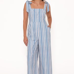 Ella Tie Shoulder Jumpsuit - Blue/White Stripe