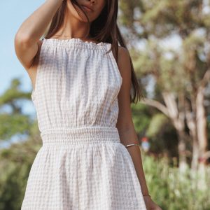 Felicity Romper - Beige Gingham