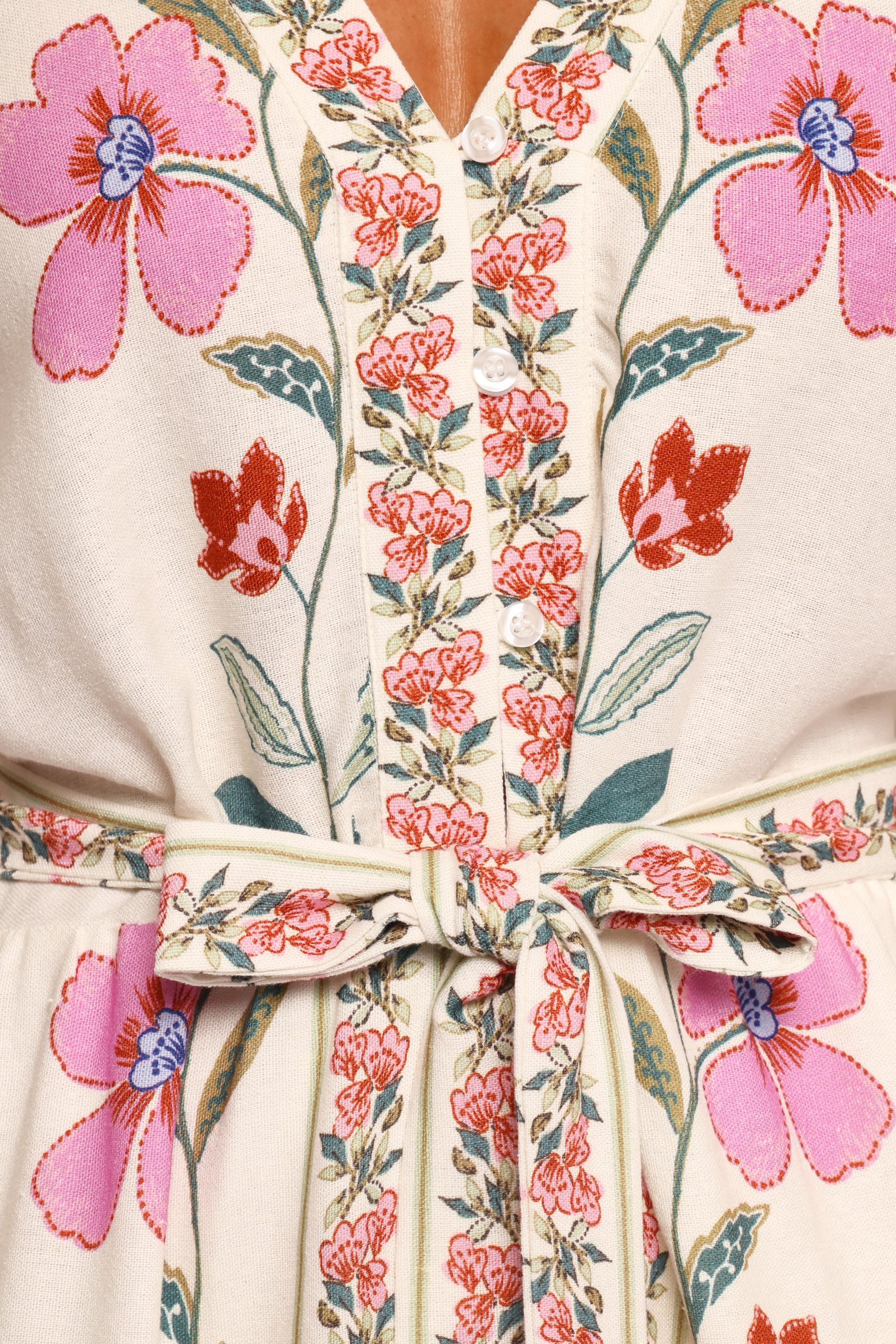 Ginger Tie Waist Romper - Pink Multi - Image 6