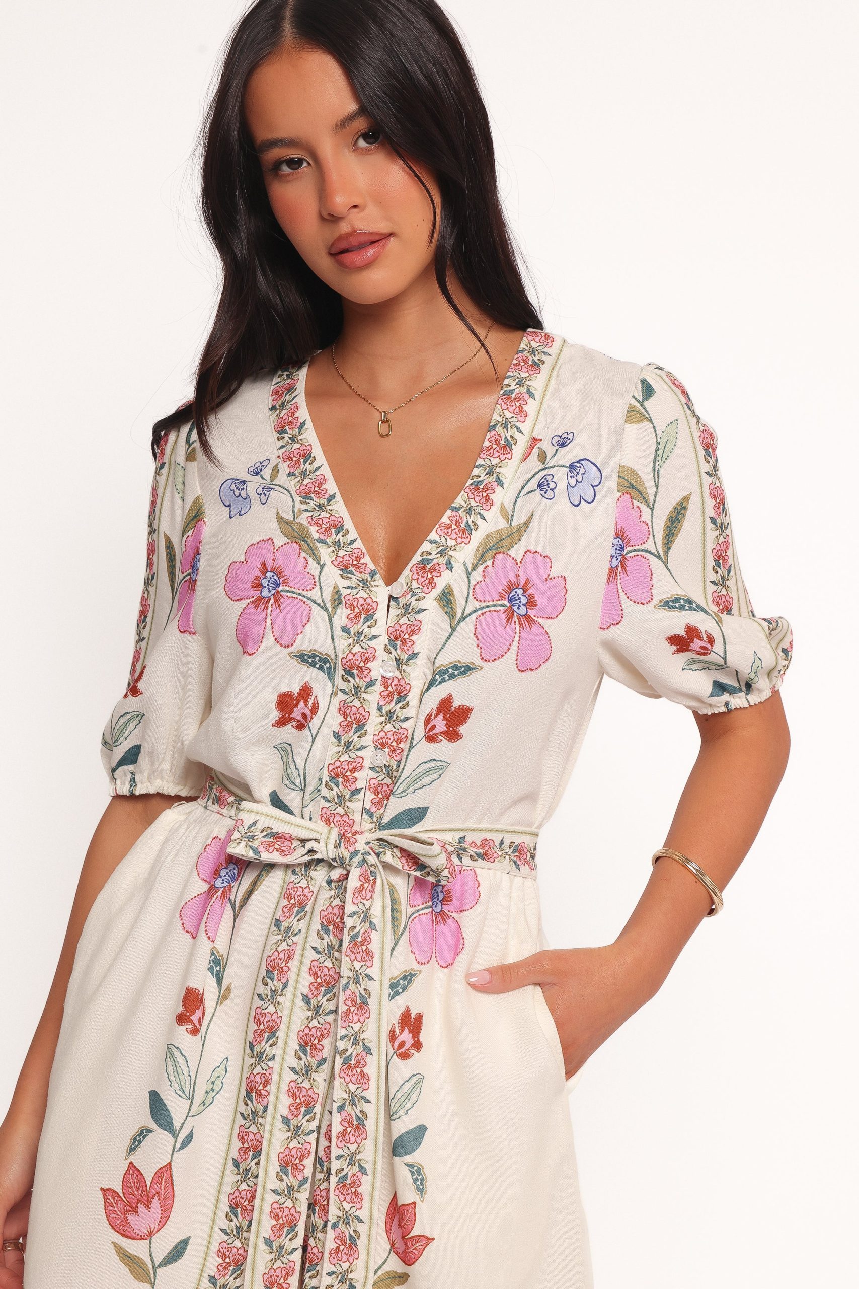 Ginger Tie Waist Romper - Pink Multi - Image 2
