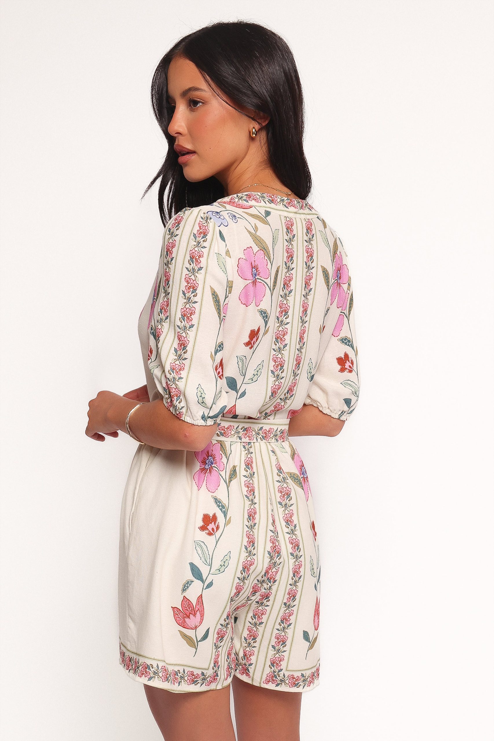 Ginger Tie Waist Romper - Pink Multi - Image 4