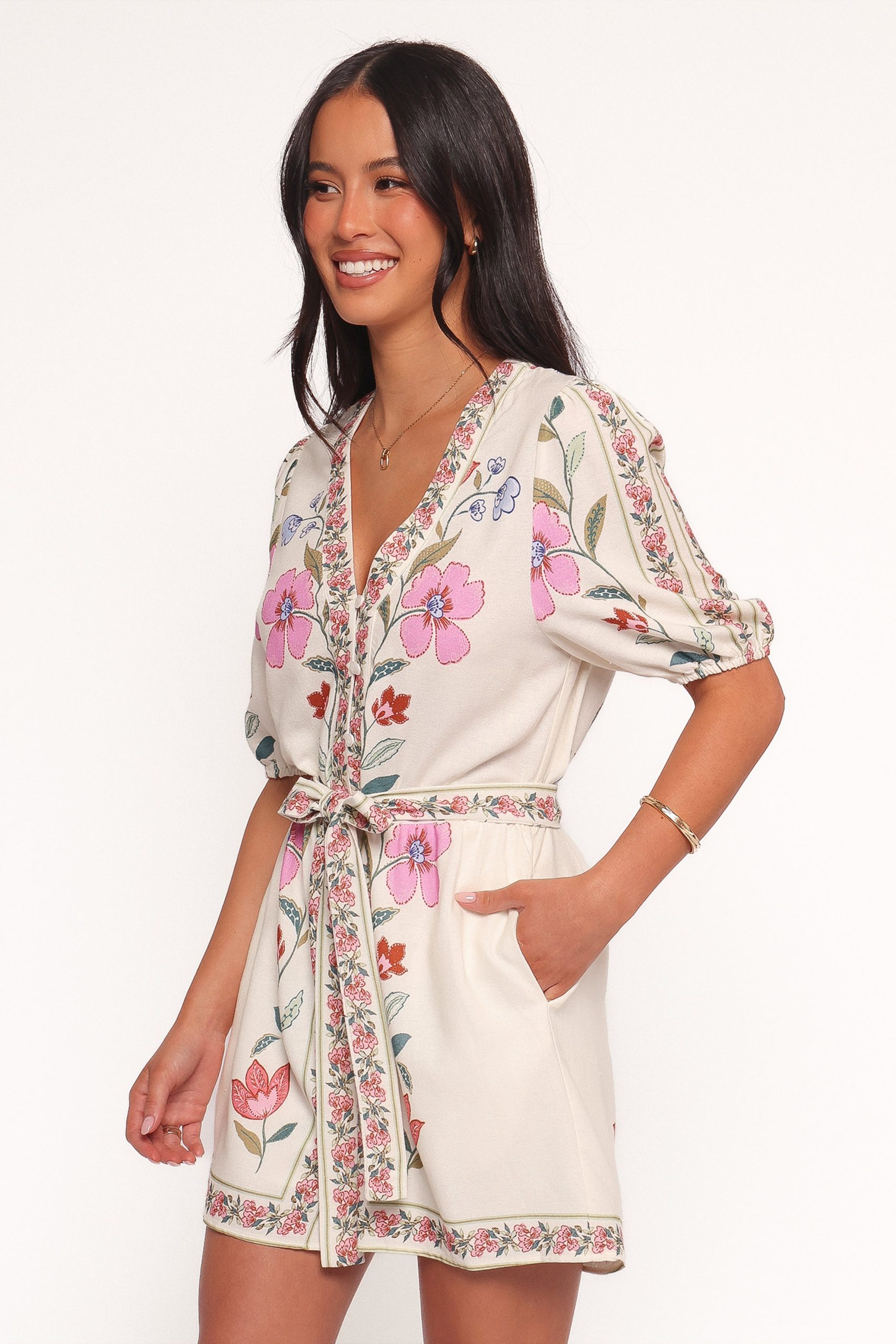 Ginger Tie Waist Romper - Pink Multi - Image 3
