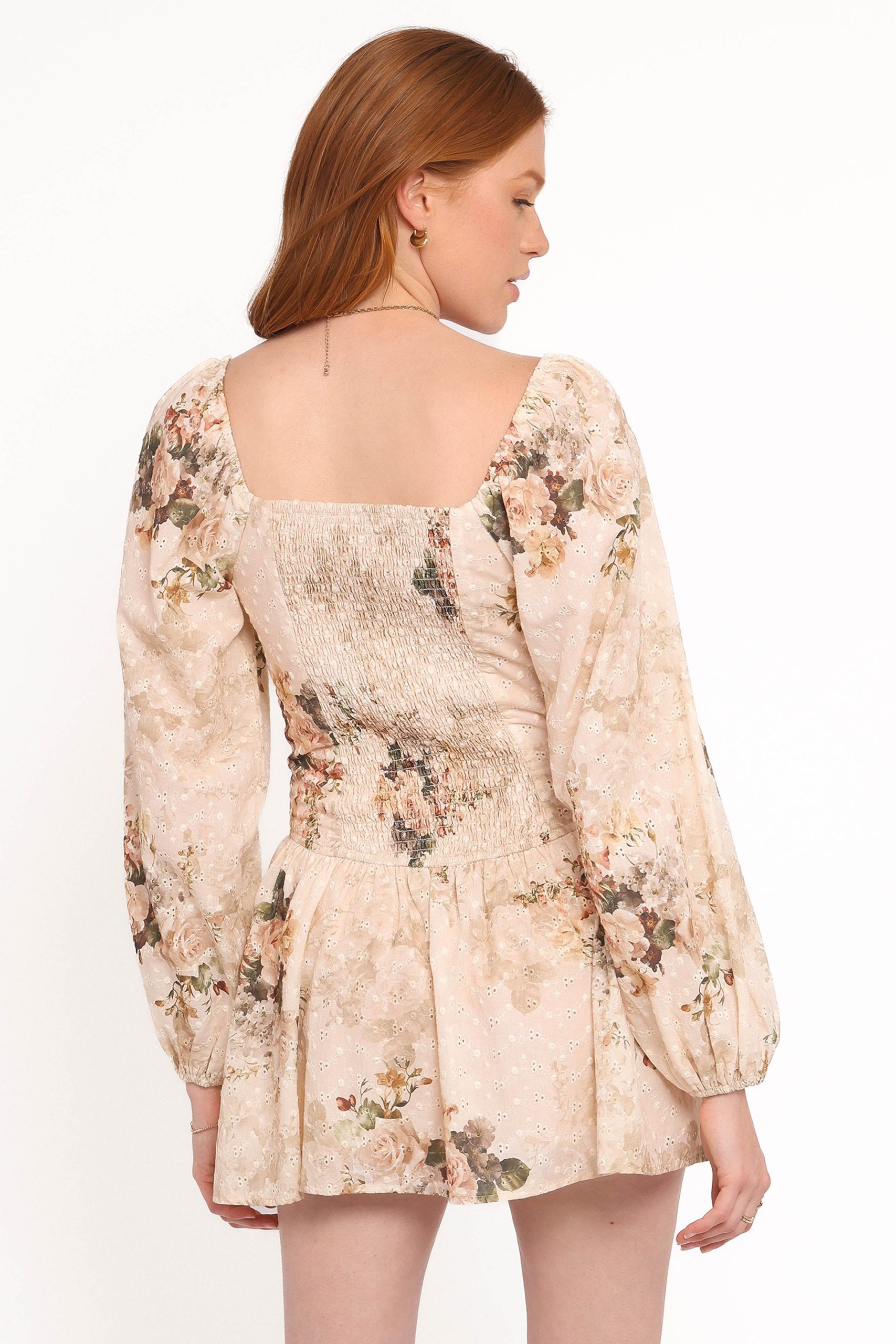 Greta Long Sleeve Romper - Beige Floral - Image 4