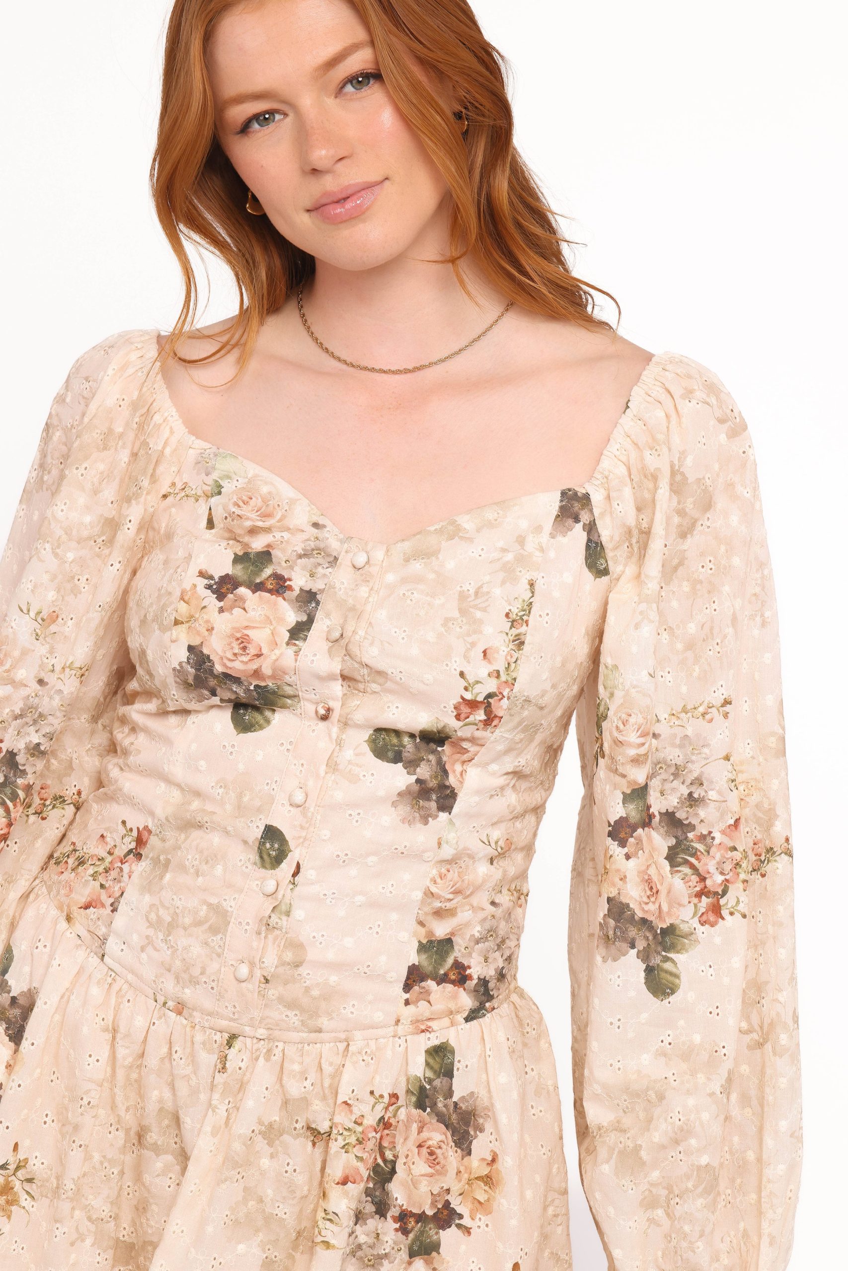 Greta Long Sleeve Romper - Beige Floral - Image 2