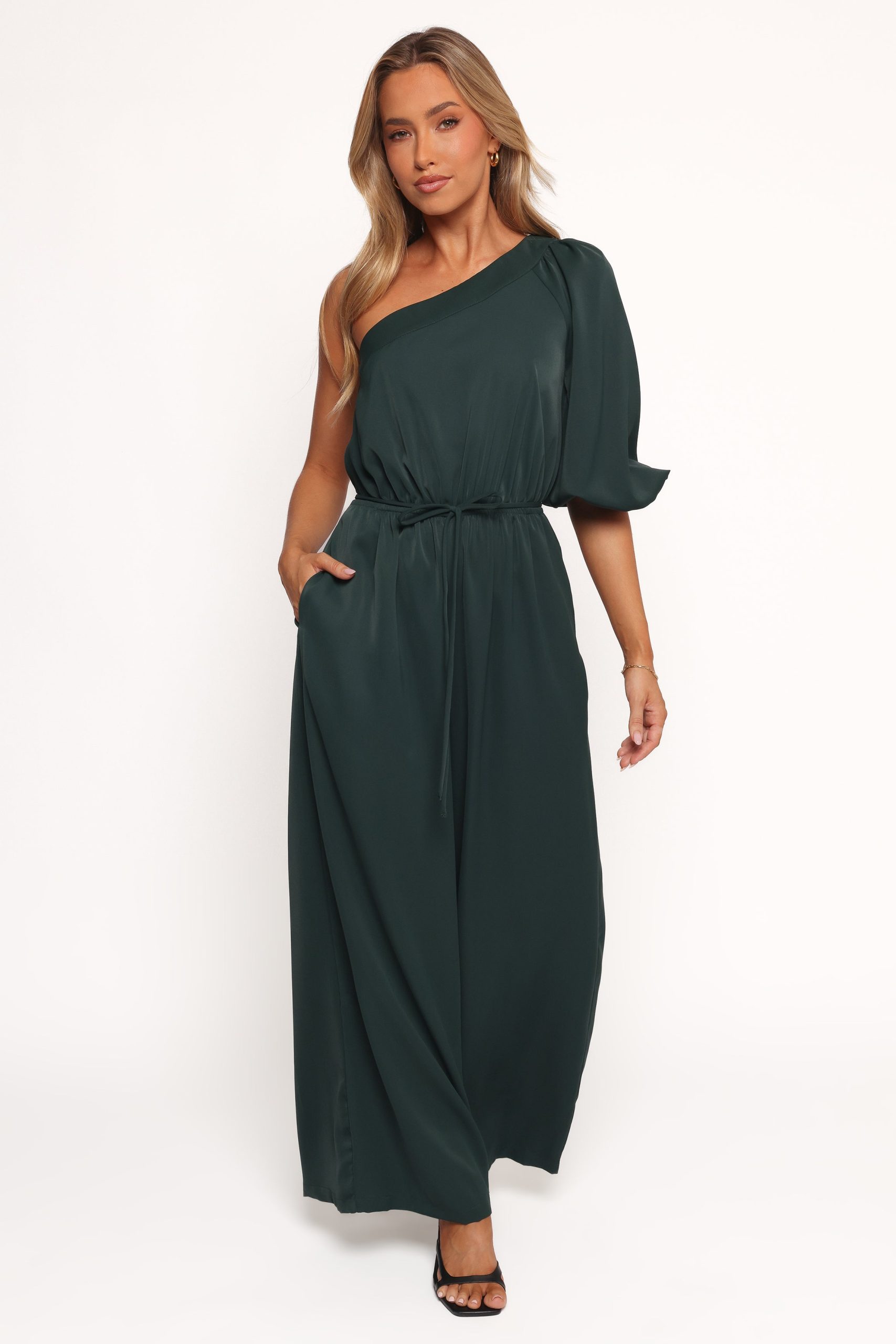 Hedda One Shoulder Jumpsuit - Emerald - Image 2