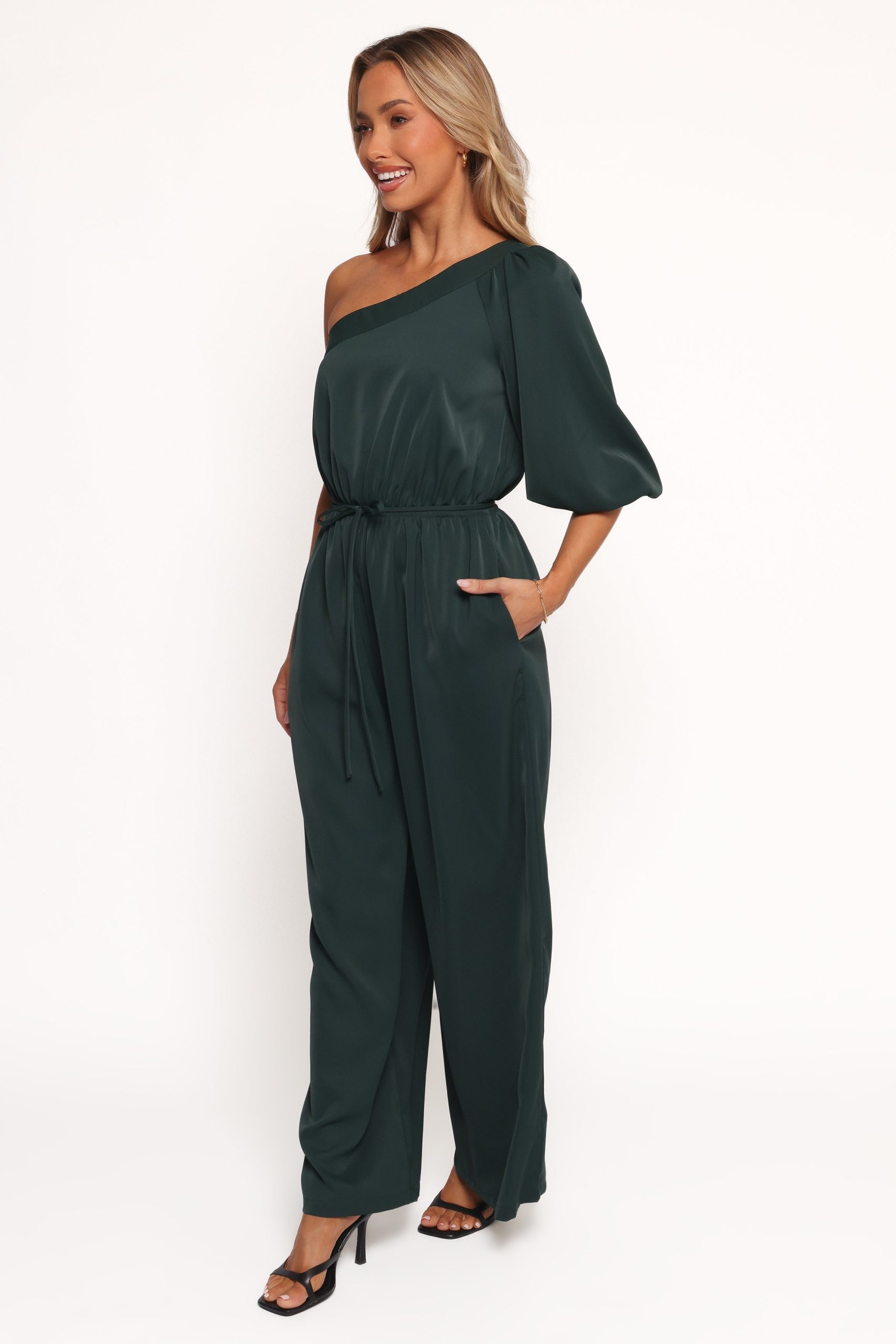 Hedda One Shoulder Jumpsuit - Emerald - Image 3