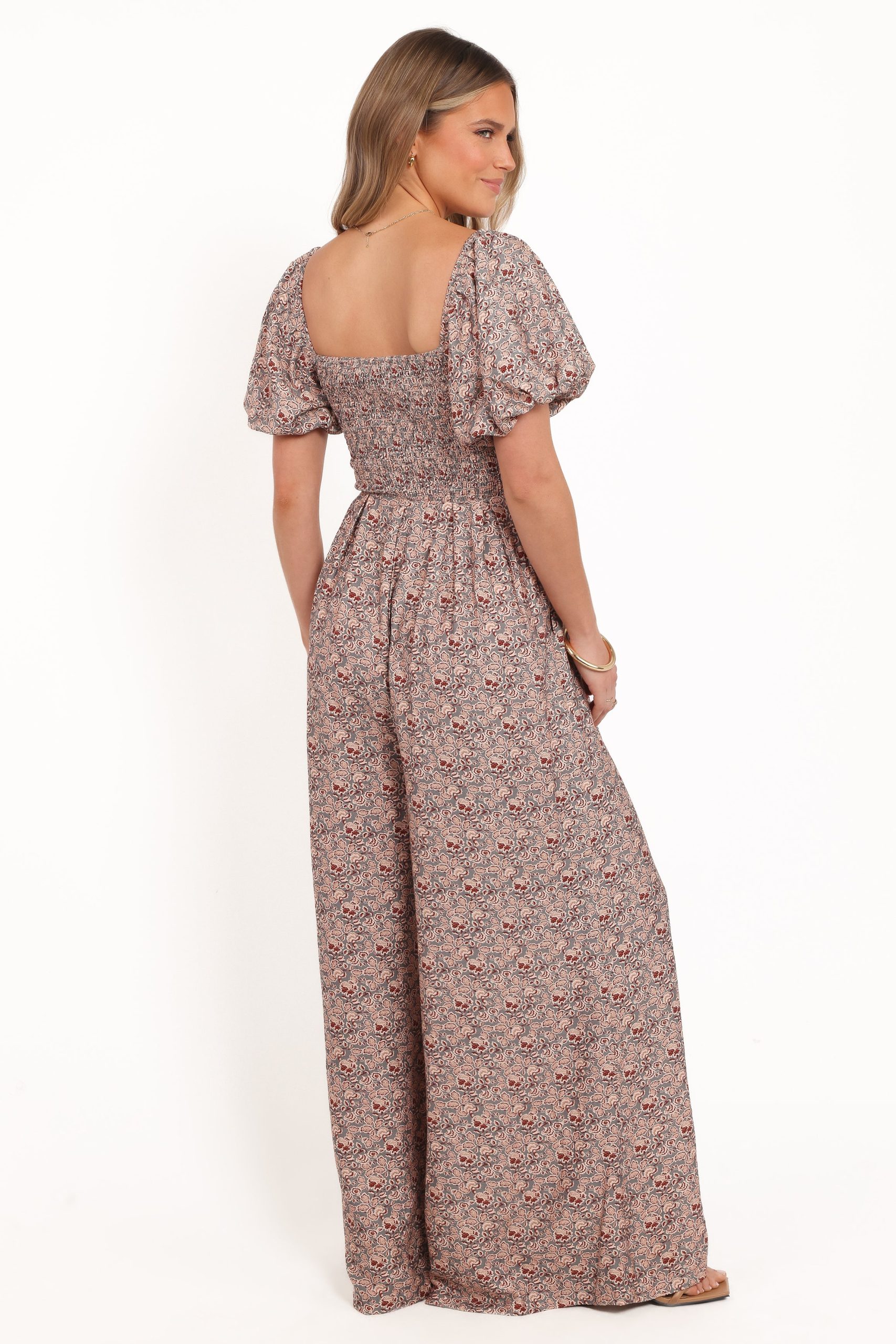 Jayda Puff Sleeve Jumpsuit - Grey Floral - Image 5
