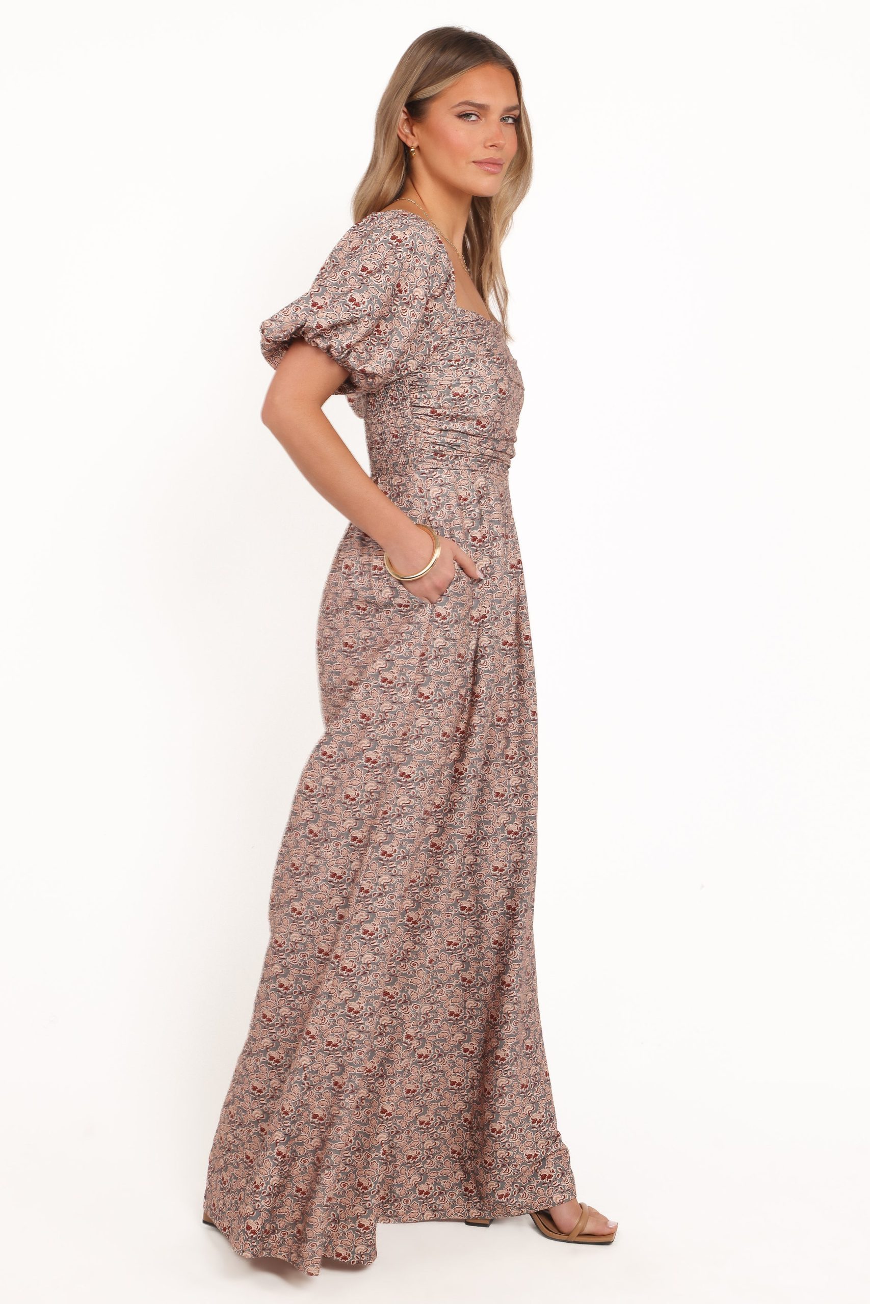 Jayda Puff Sleeve Jumpsuit - Grey Floral - Image 4