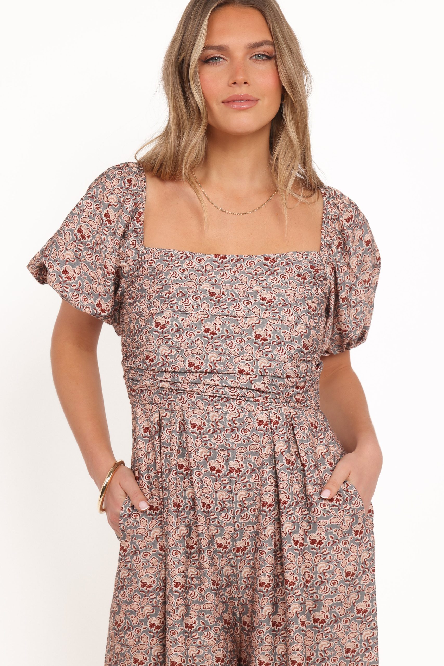 Jayda Puff Sleeve Jumpsuit - Grey Floral - Image 3