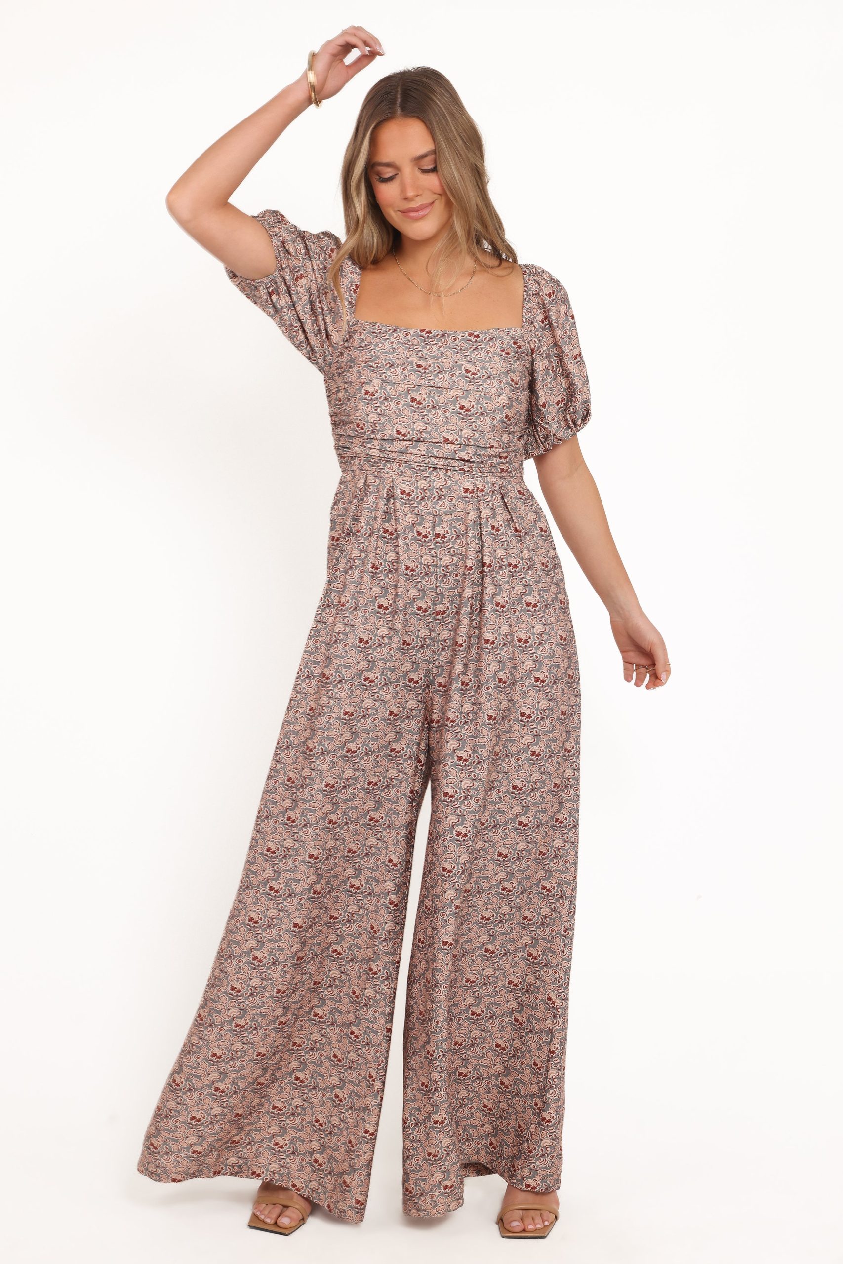 Jayda Puff Sleeve Jumpsuit - Grey Floral - Image 2