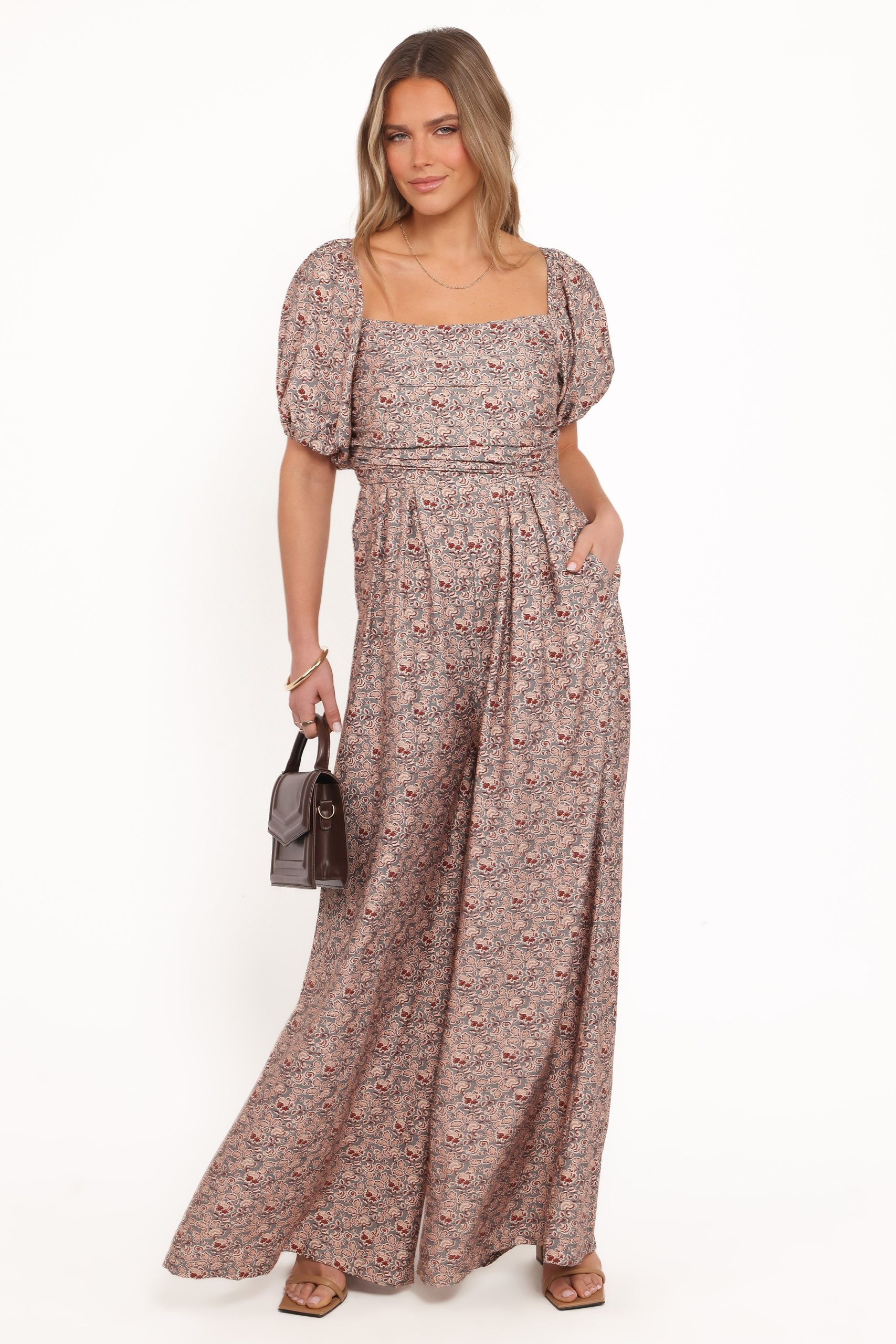 Jayda Puff Sleeve Jumpsuit - Grey Floral - Image 6