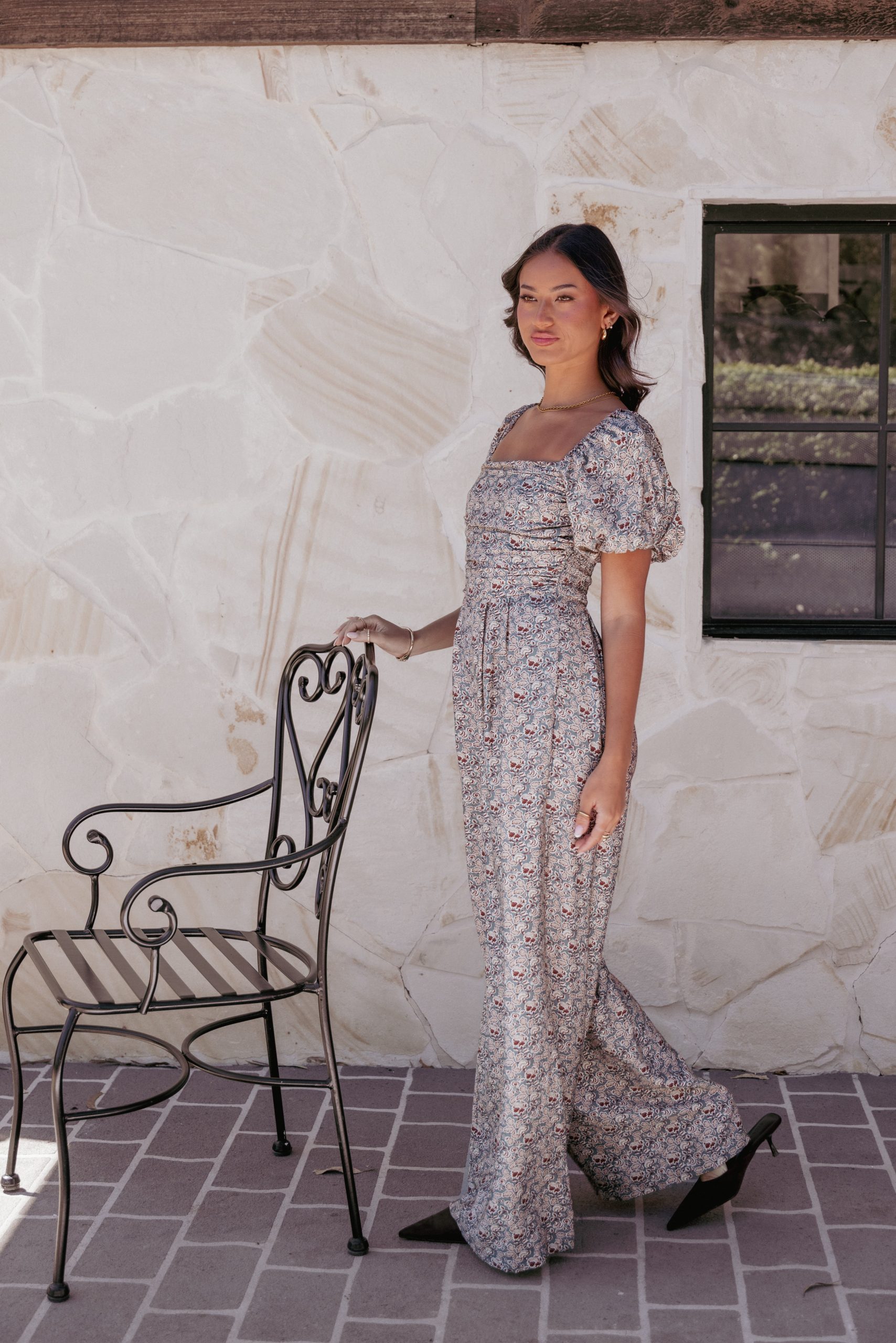 Jayda Puff Sleeve Jumpsuit - Grey Floral - Image 8