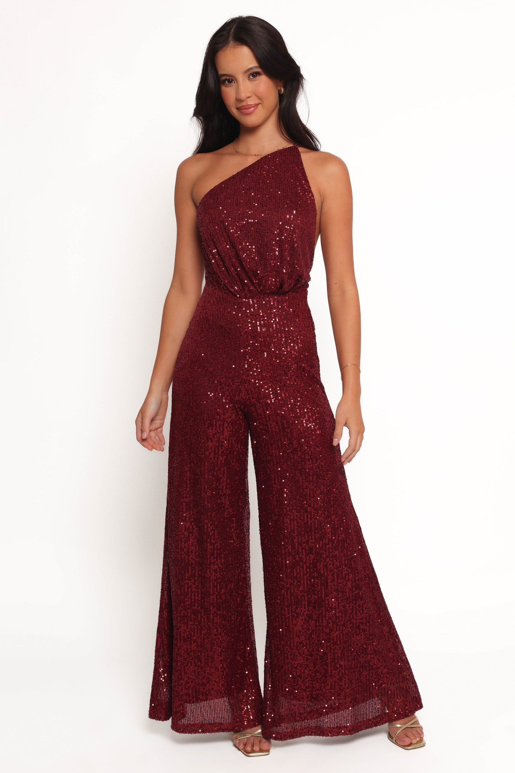 Khianna Sequin One Shoulder Jumpsuit - Red - Image 3