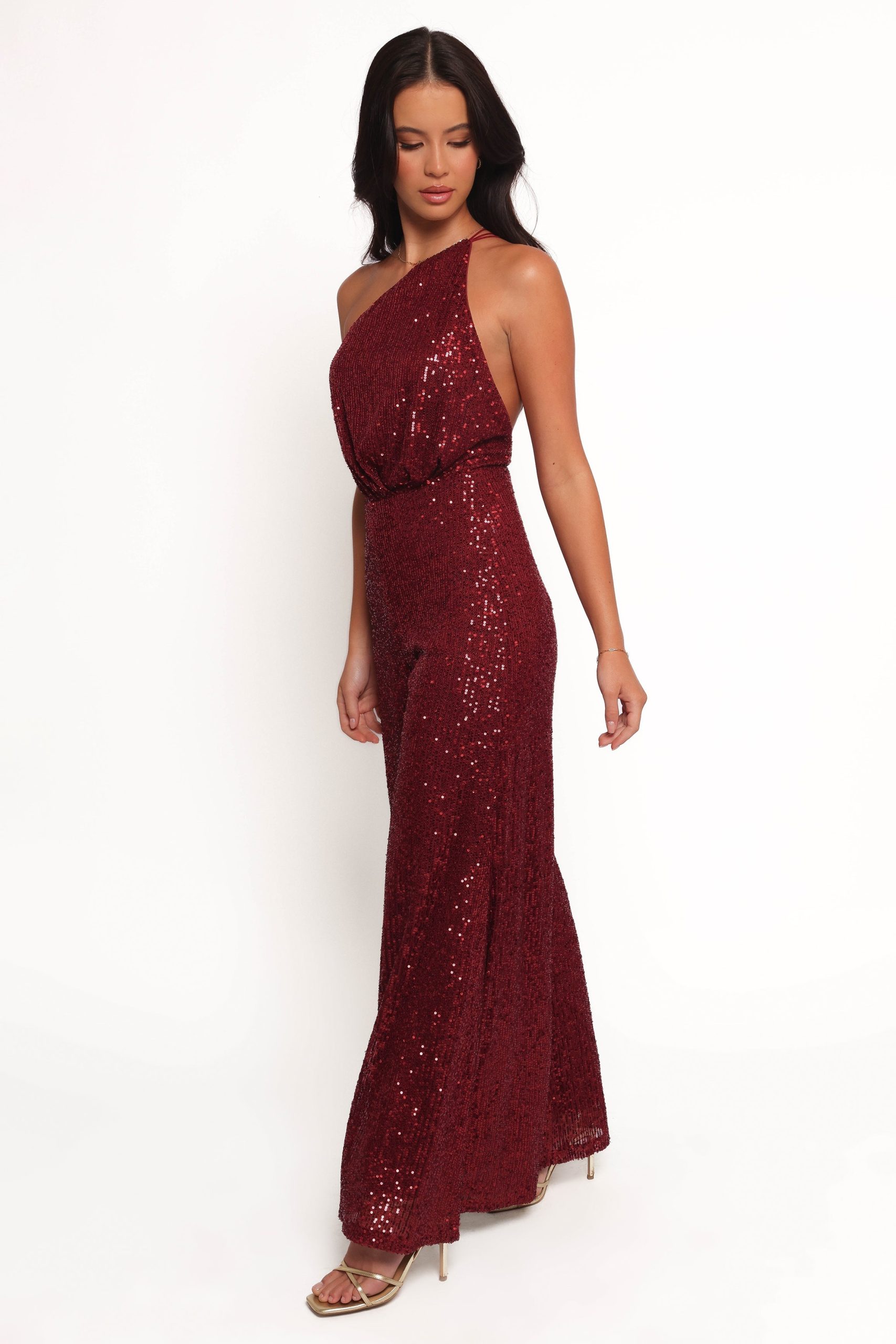 Khianna Sequin One Shoulder Jumpsuit - Red - Image 5