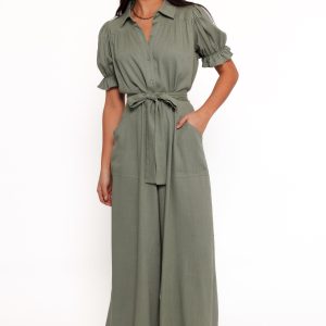 Minnie Waist Tie Jumpsuit - Olive