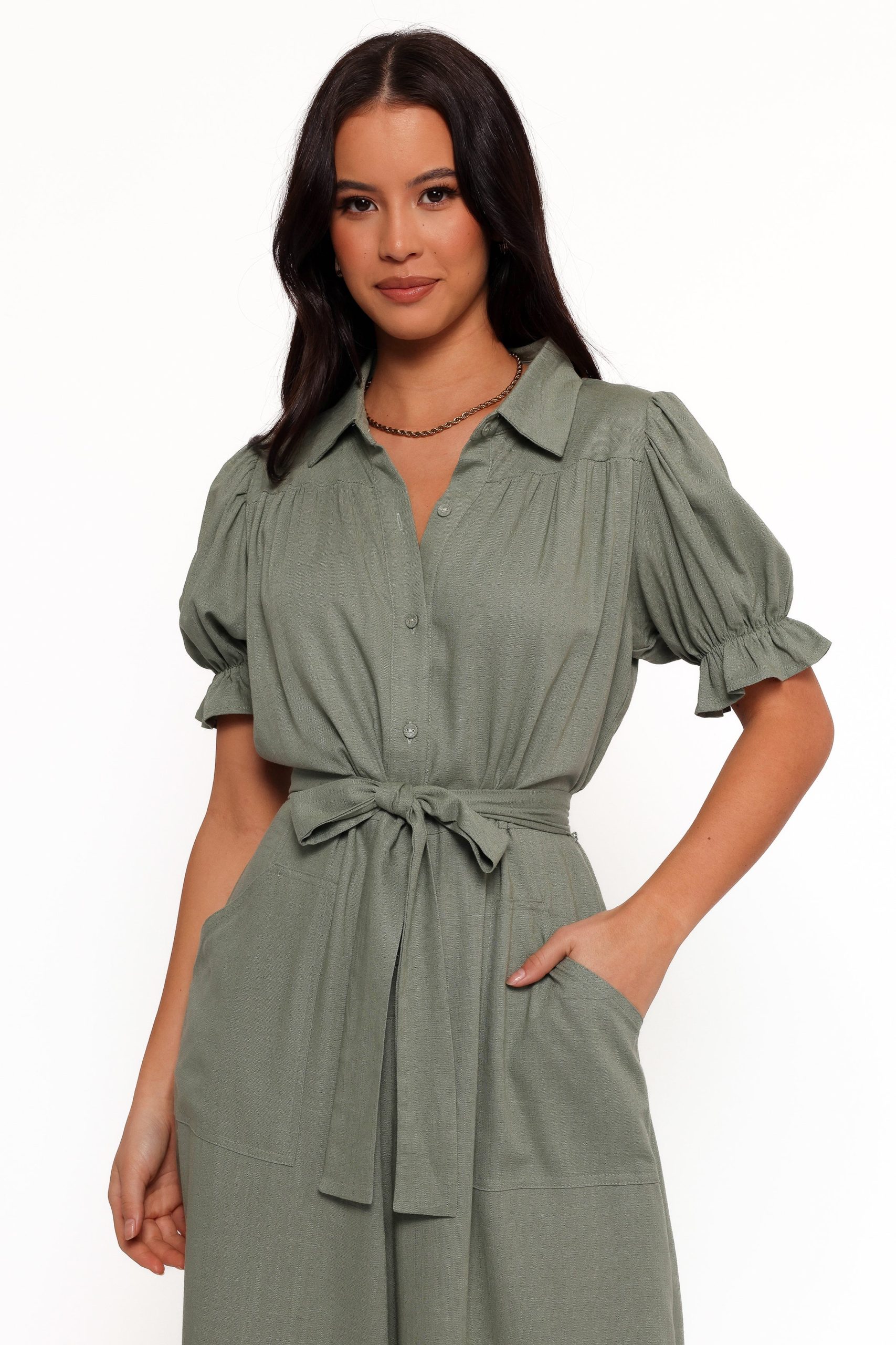 Minnie Waist Tie Jumpsuit - Olive - Image 2