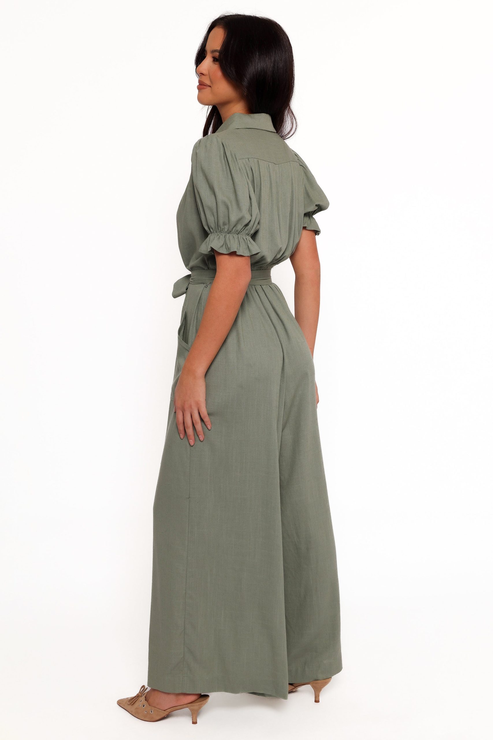Minnie Waist Tie Jumpsuit - Olive - Image 4