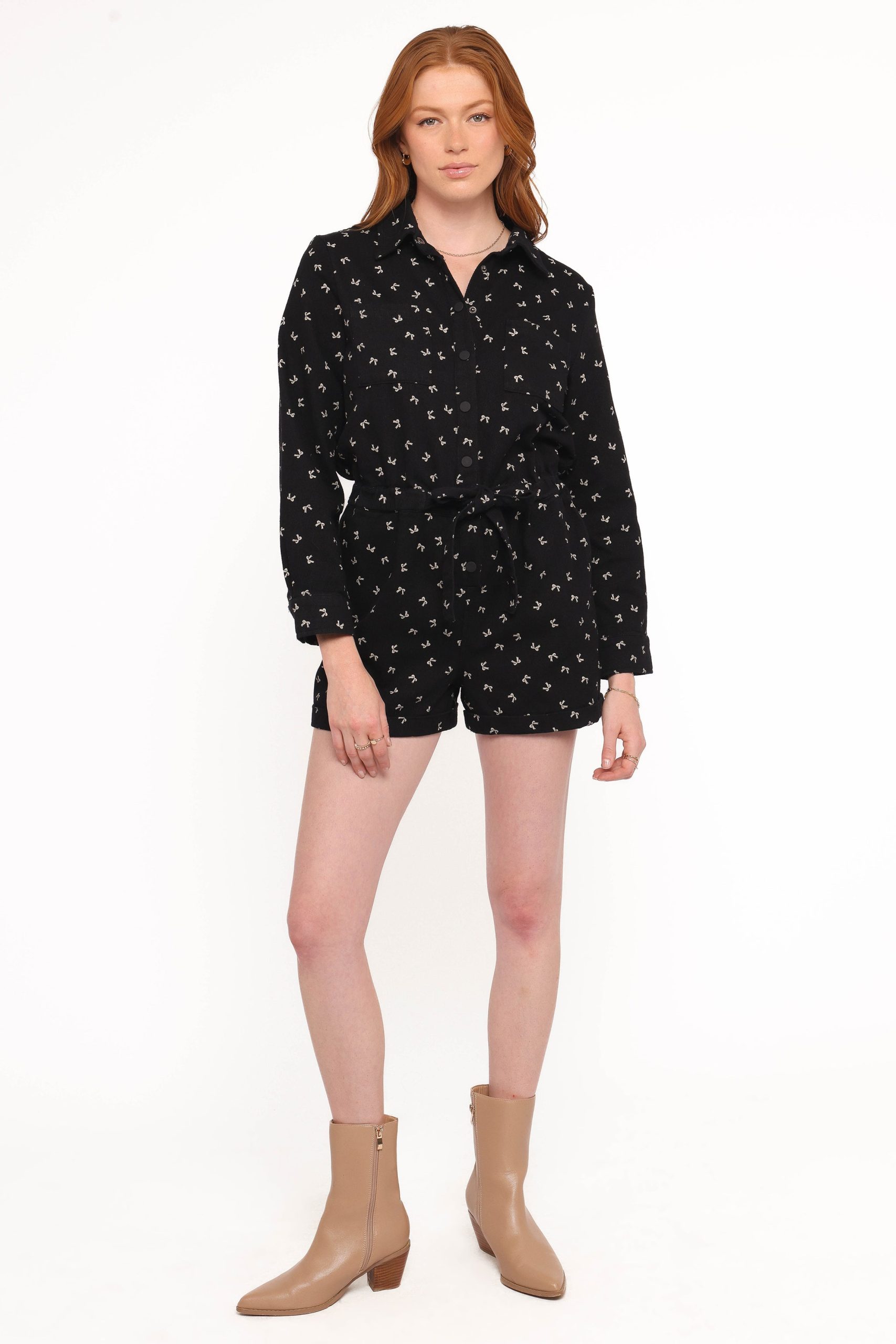 Niqui Long Sleeve Romper - Black Cream - Image 5