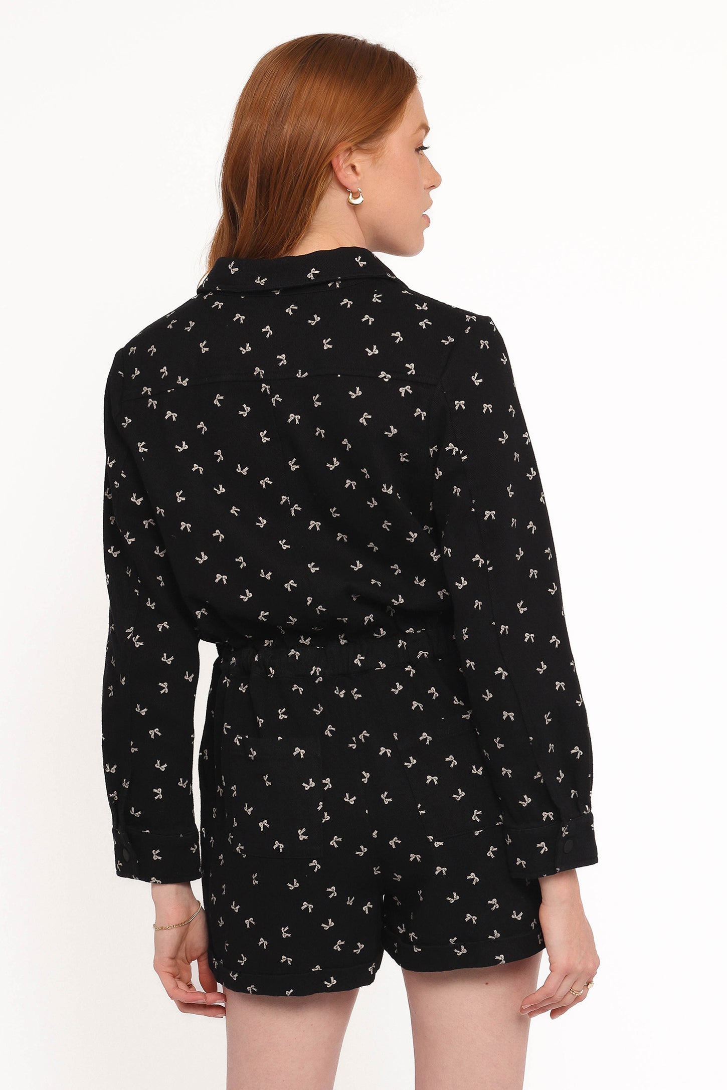 Niqui Long Sleeve Romper - Black Cream - Image 4