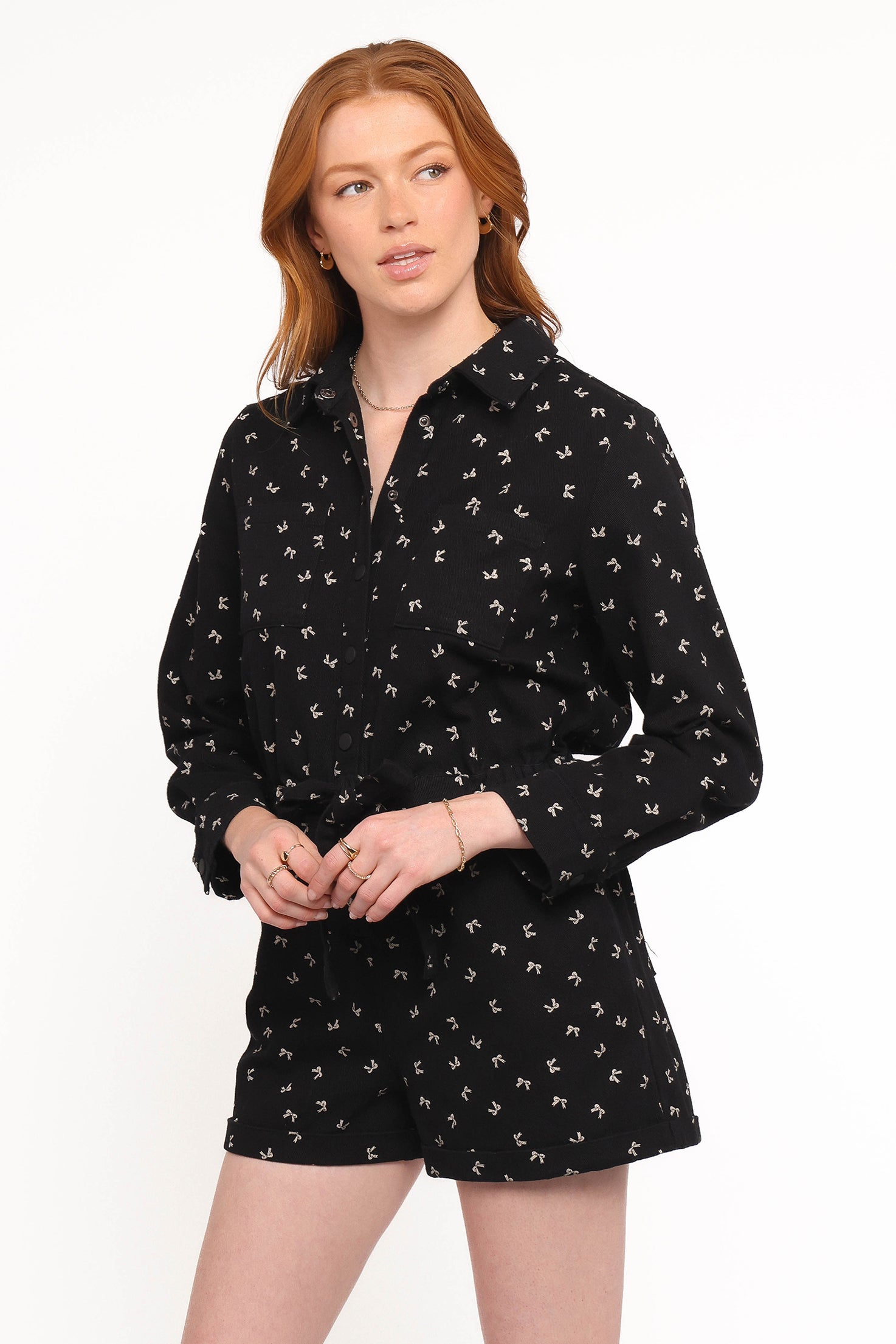 Niqui Long Sleeve Romper - Black Cream - Image 3