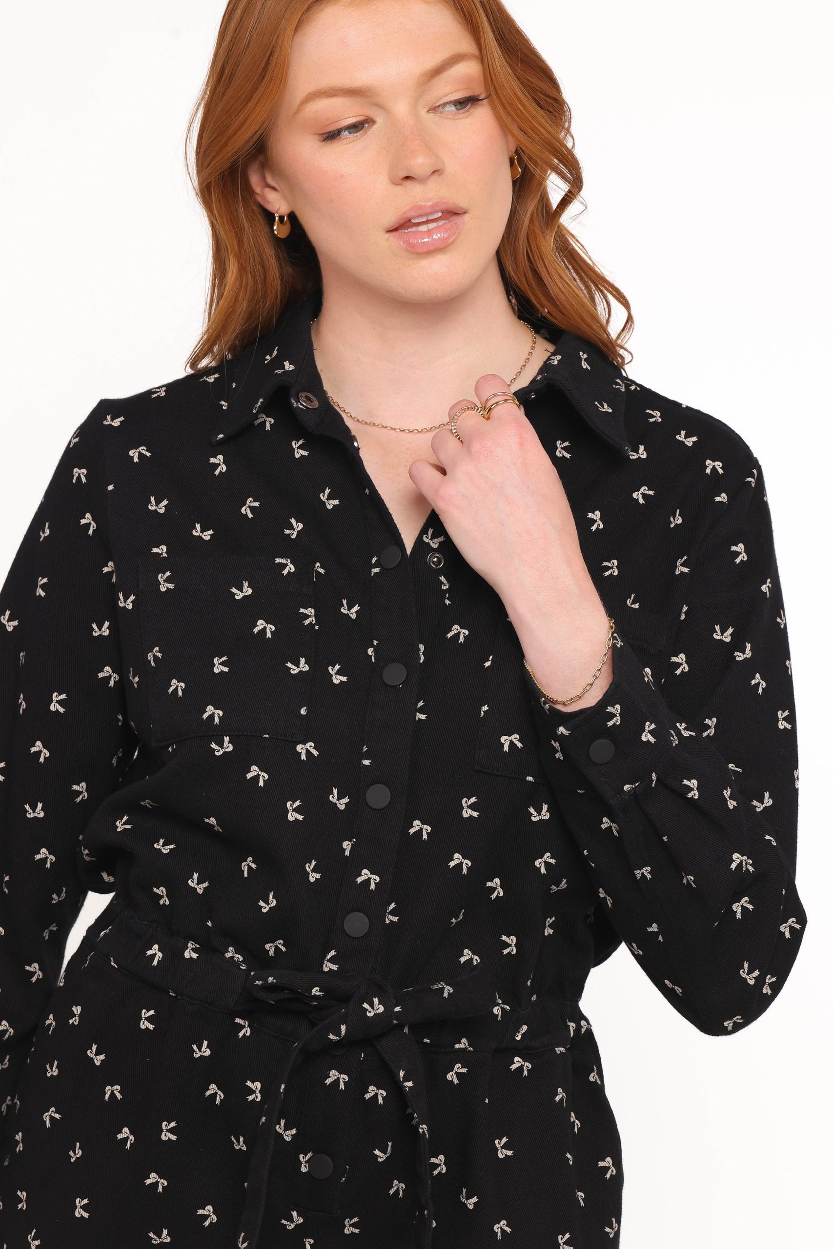 Niqui Long Sleeve Romper - Black Cream - Image 2
