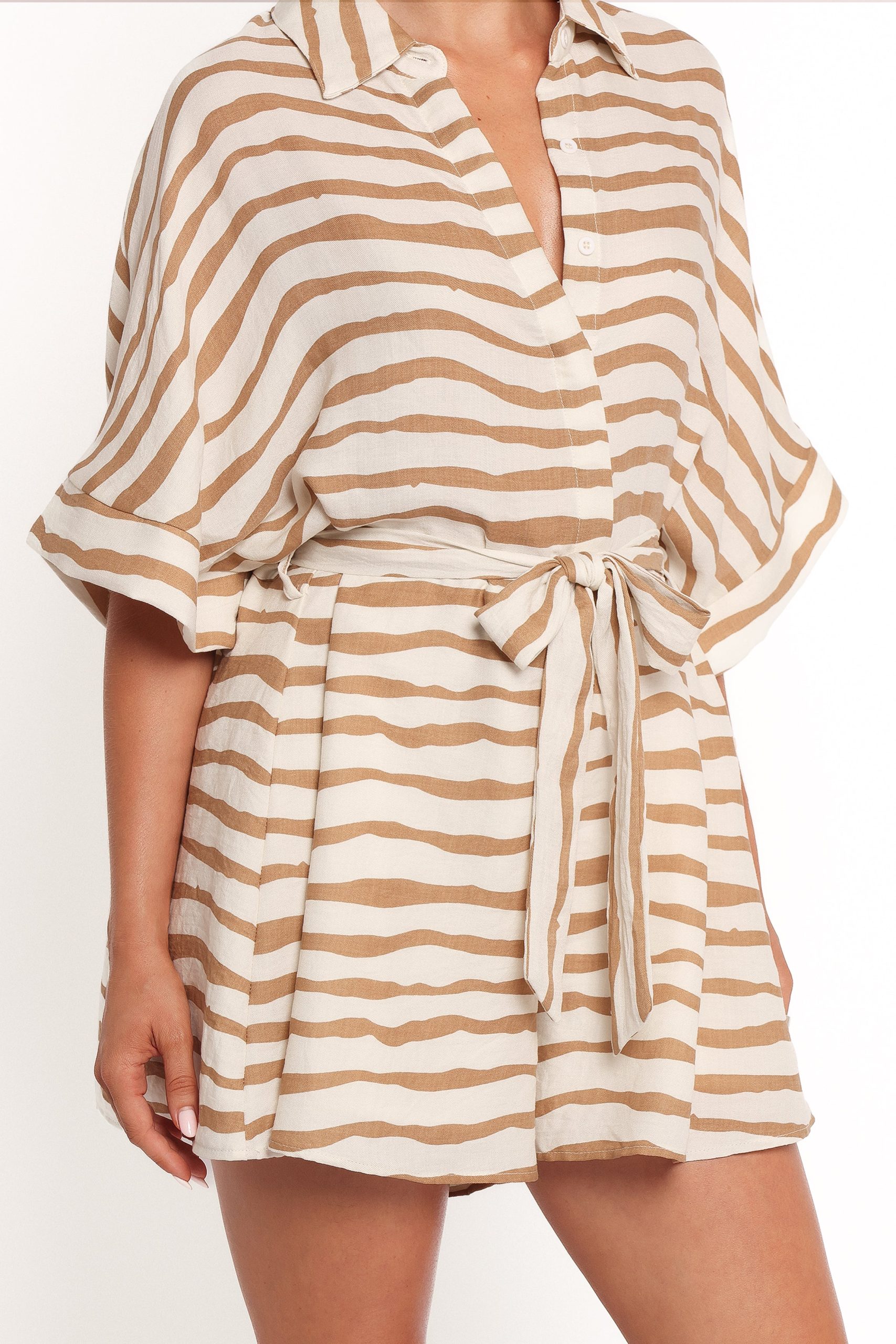 Peppiatt Batwing Romper - Tan Stripe - Image 6
