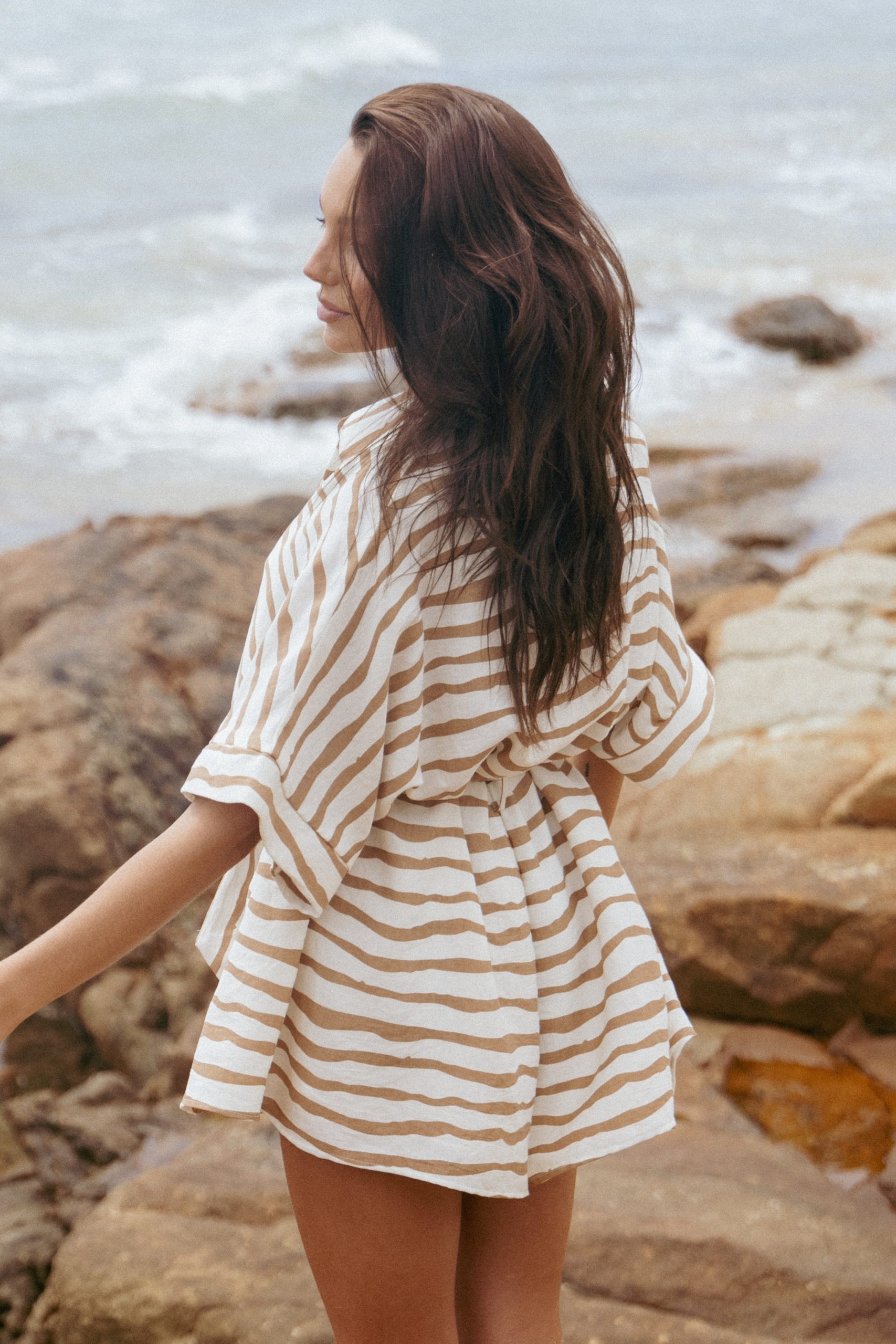 Peppiatt Batwing Romper - Tan Stripe - Image 9