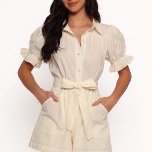 Riley Waist Tie Romper - Cream