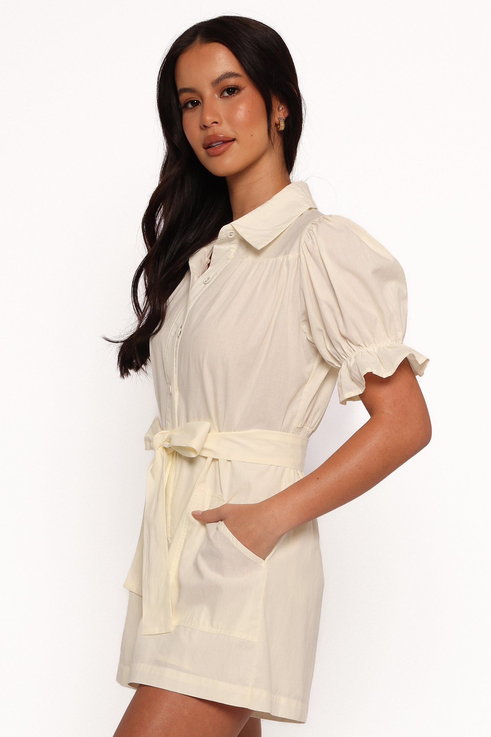 Riley Waist Tie Romper - Cream - Image 3