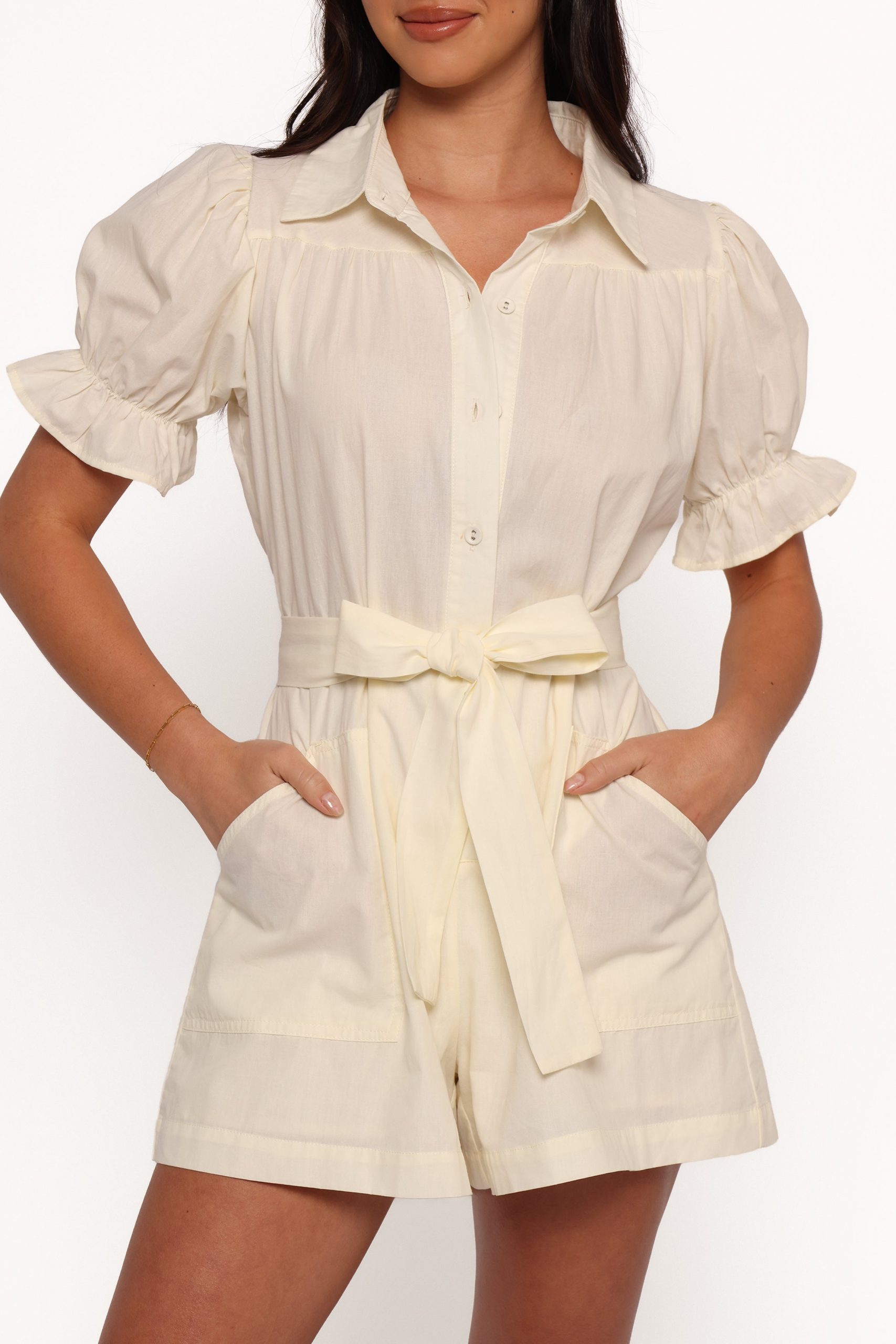 Riley Waist Tie Romper - Cream - Image 6