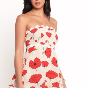 Romia Strapless Romper - Red Beige Poppy