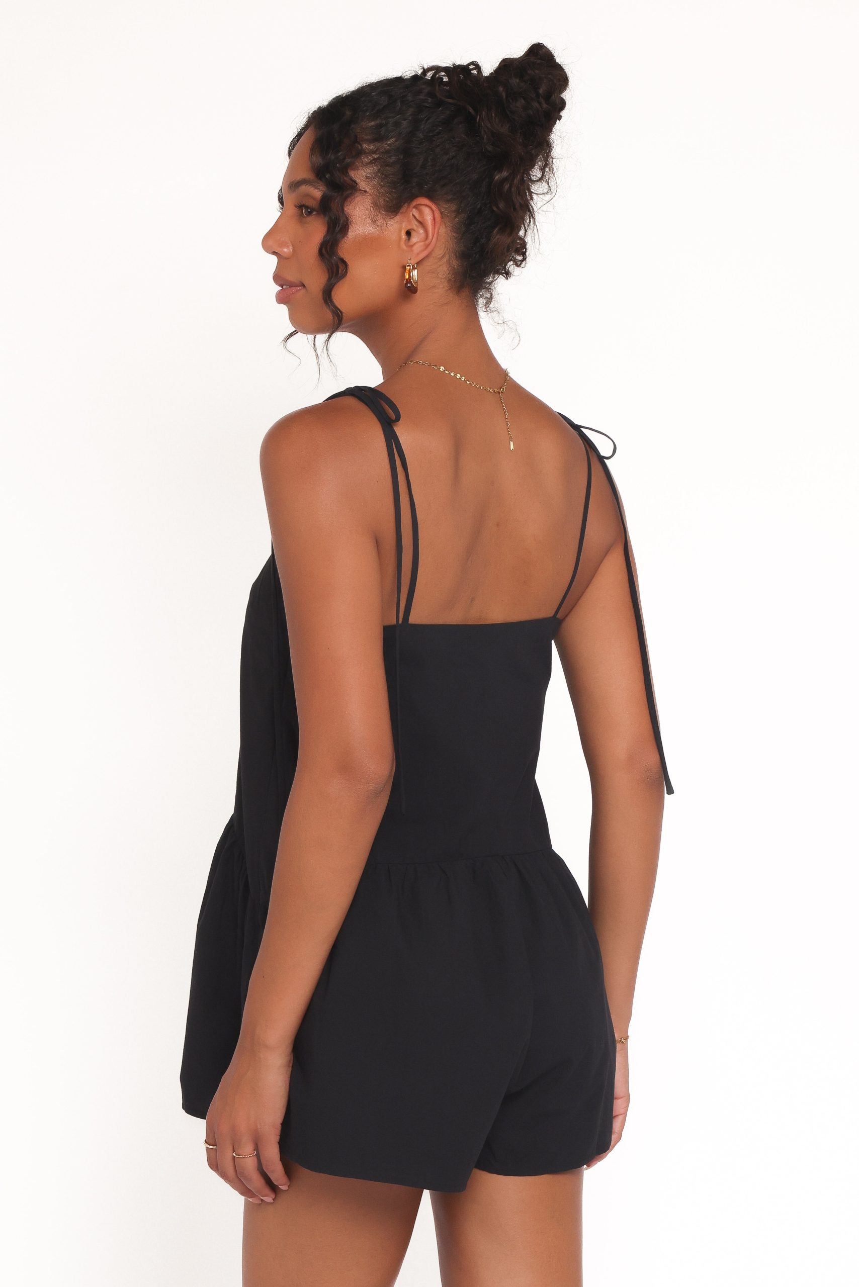 Rubie Tie Shoulder Romper - Black - Image 3