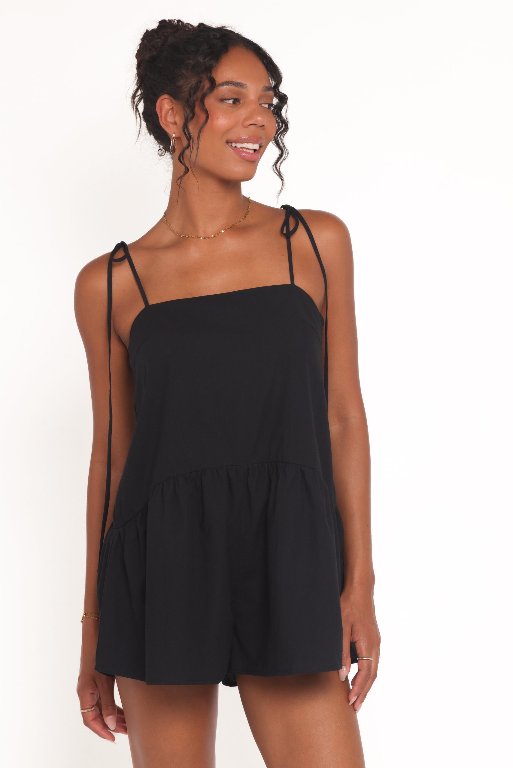 Rubie Tie Shoulder Romper - Black - Image 4