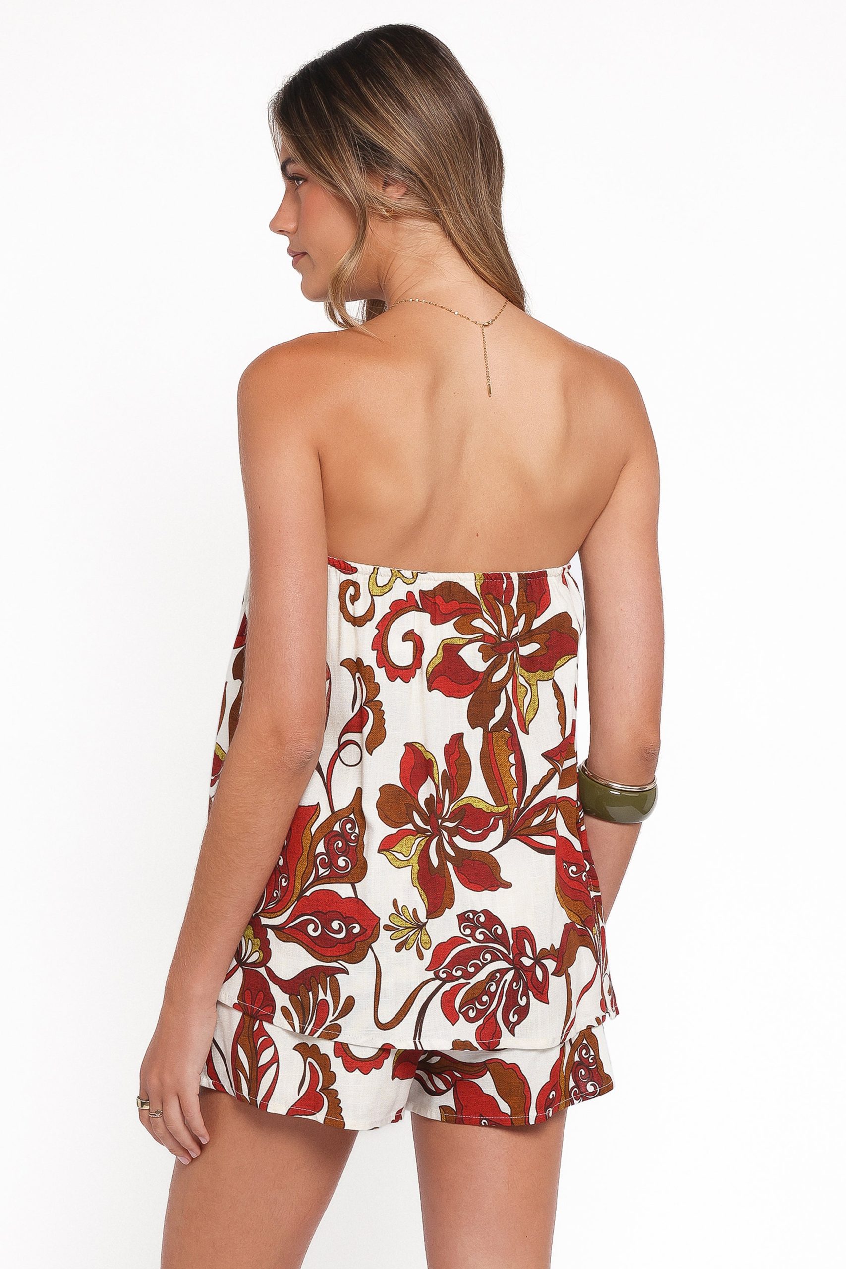 Sallie Strapless Romper - Brown Floral - Image 5