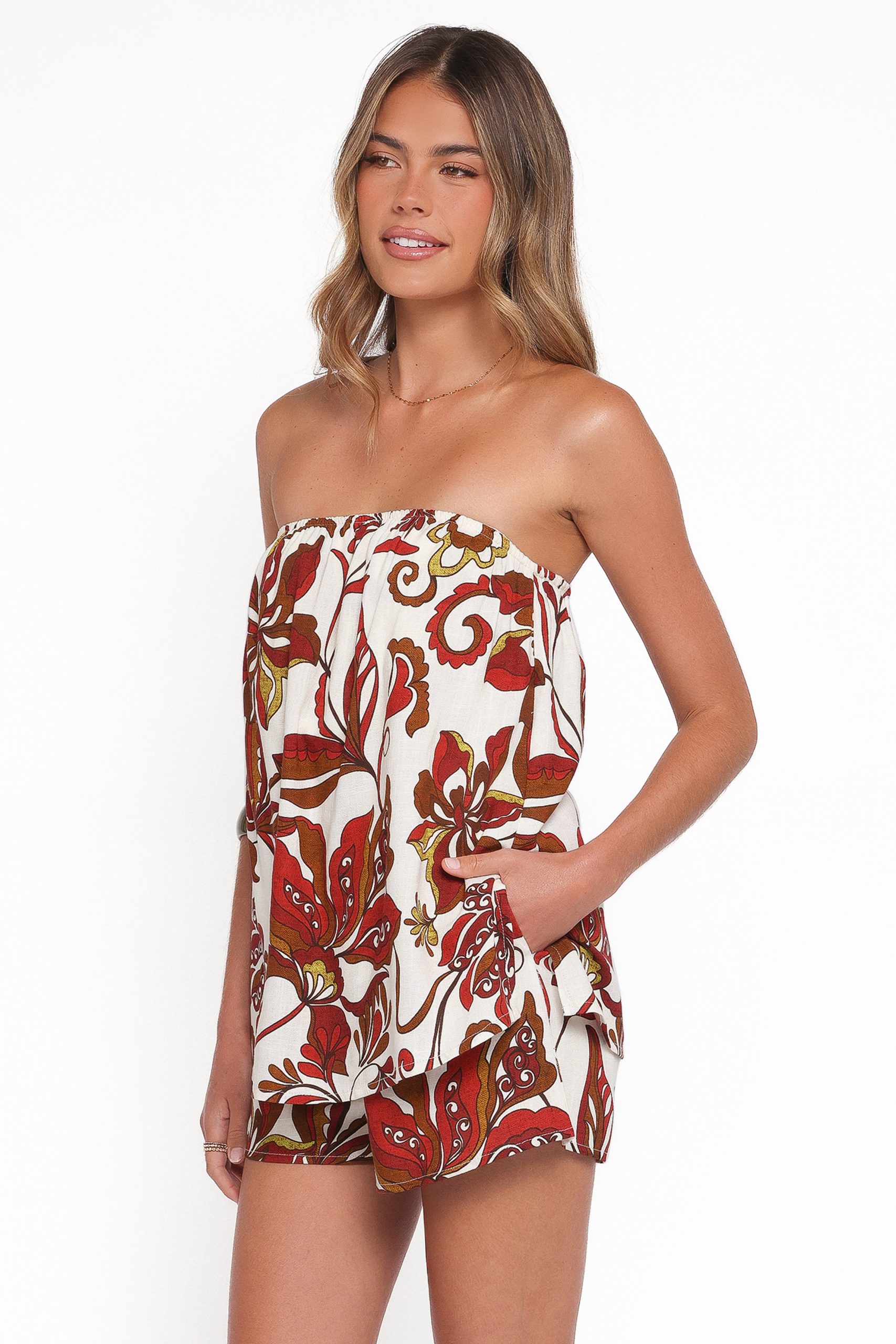 Sallie Strapless Romper - Brown Floral - Image 4