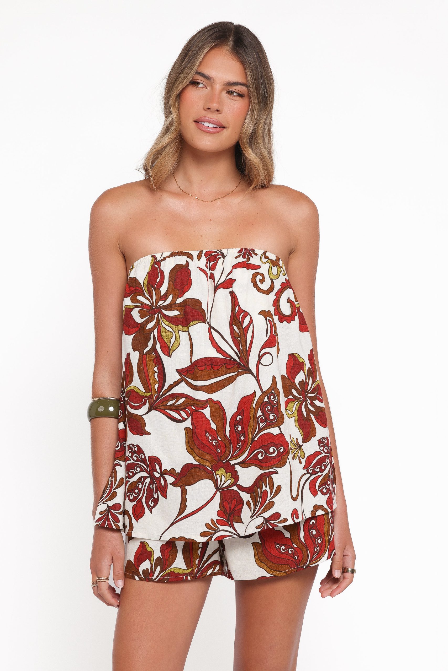 Sallie Strapless Romper - Brown Floral - Image 2