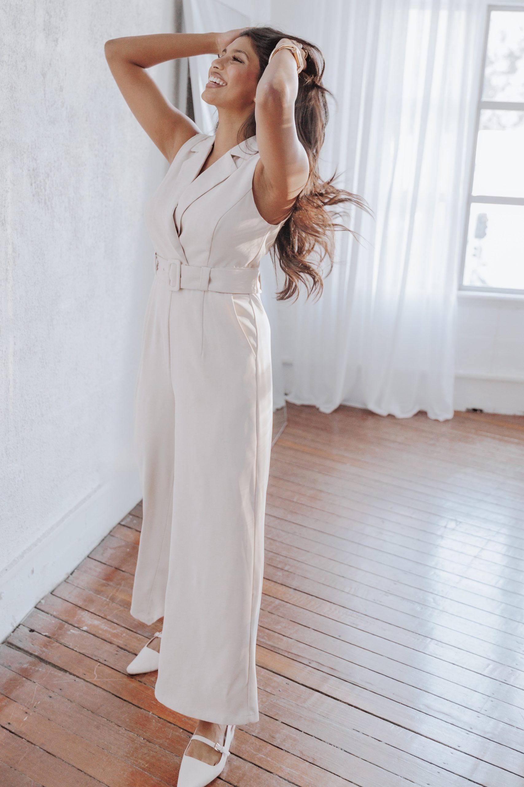 Sienna Belted Jumpsuit - Beige - Image 7
