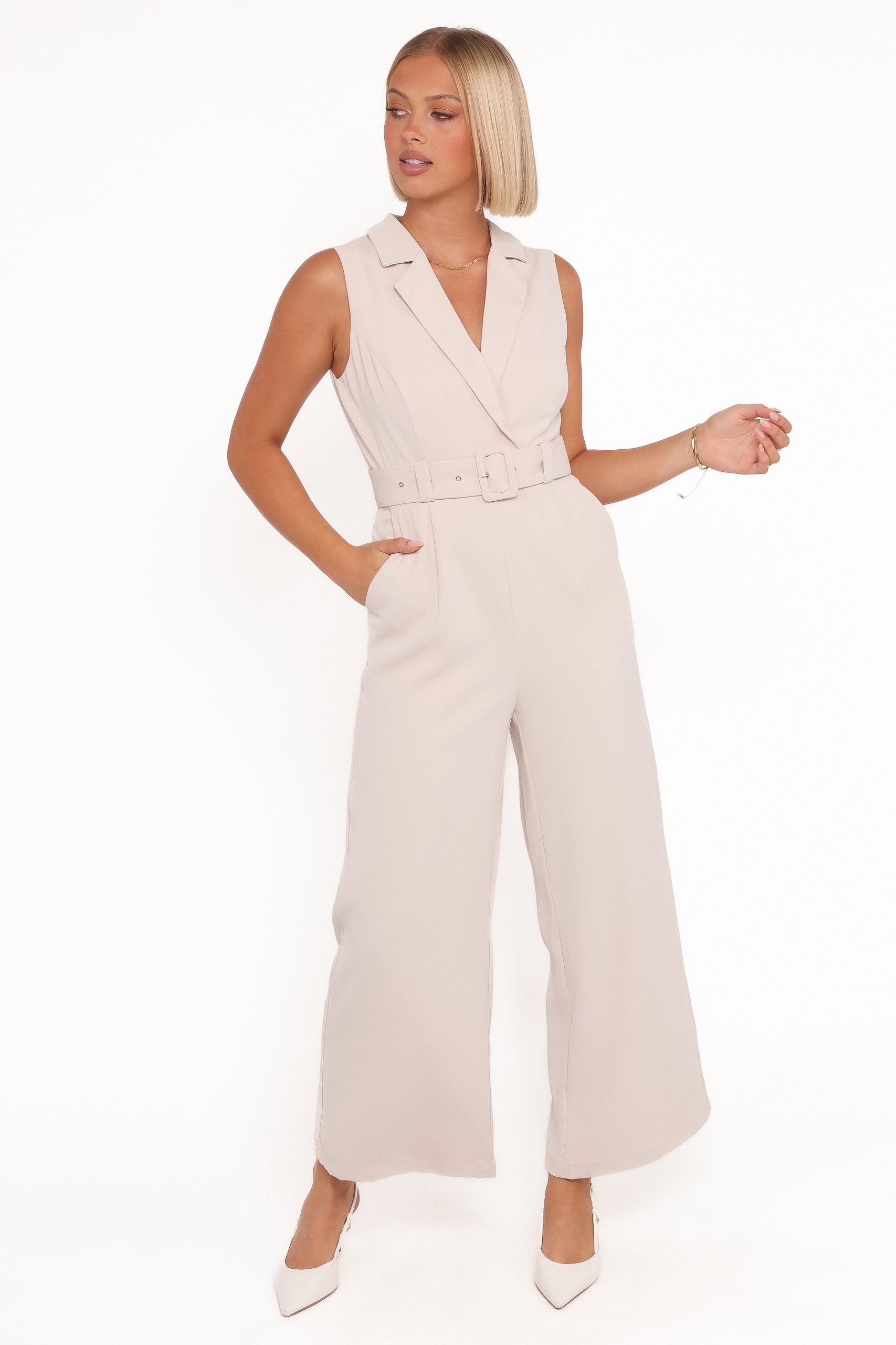 Sienna Belted Jumpsuit - Beige - Image 2