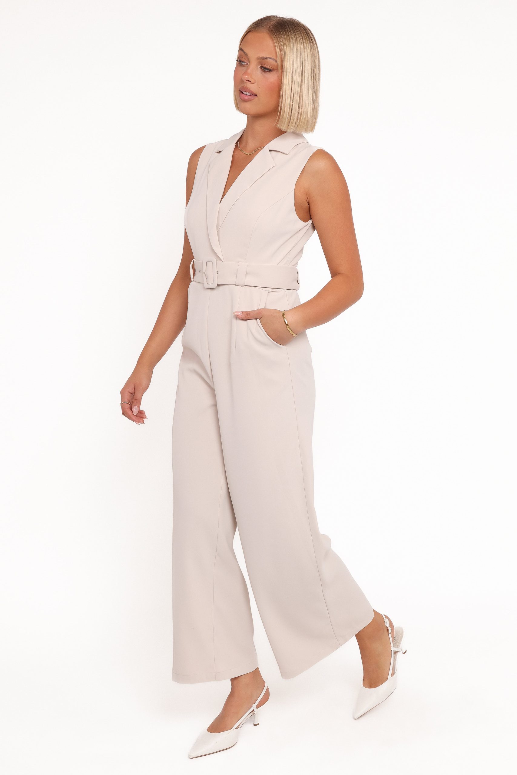 Sienna Belted Jumpsuit - Beige - Image 5