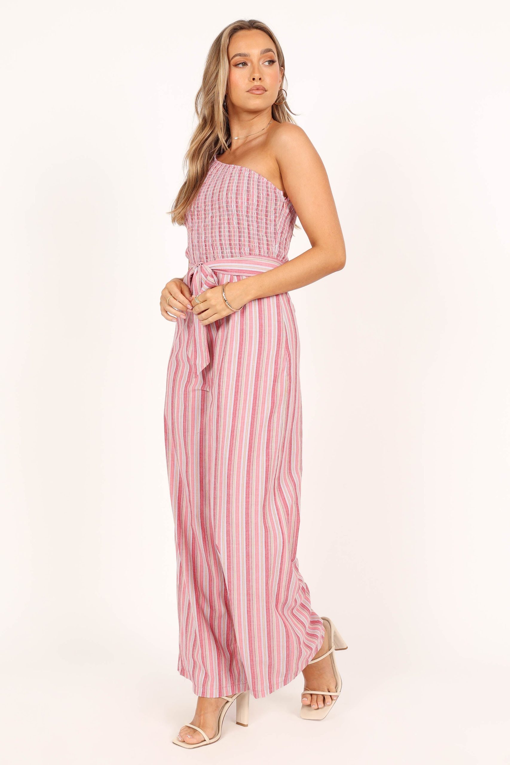 Amilia One Shoulder Jumpsuit - Stripe - Image 2