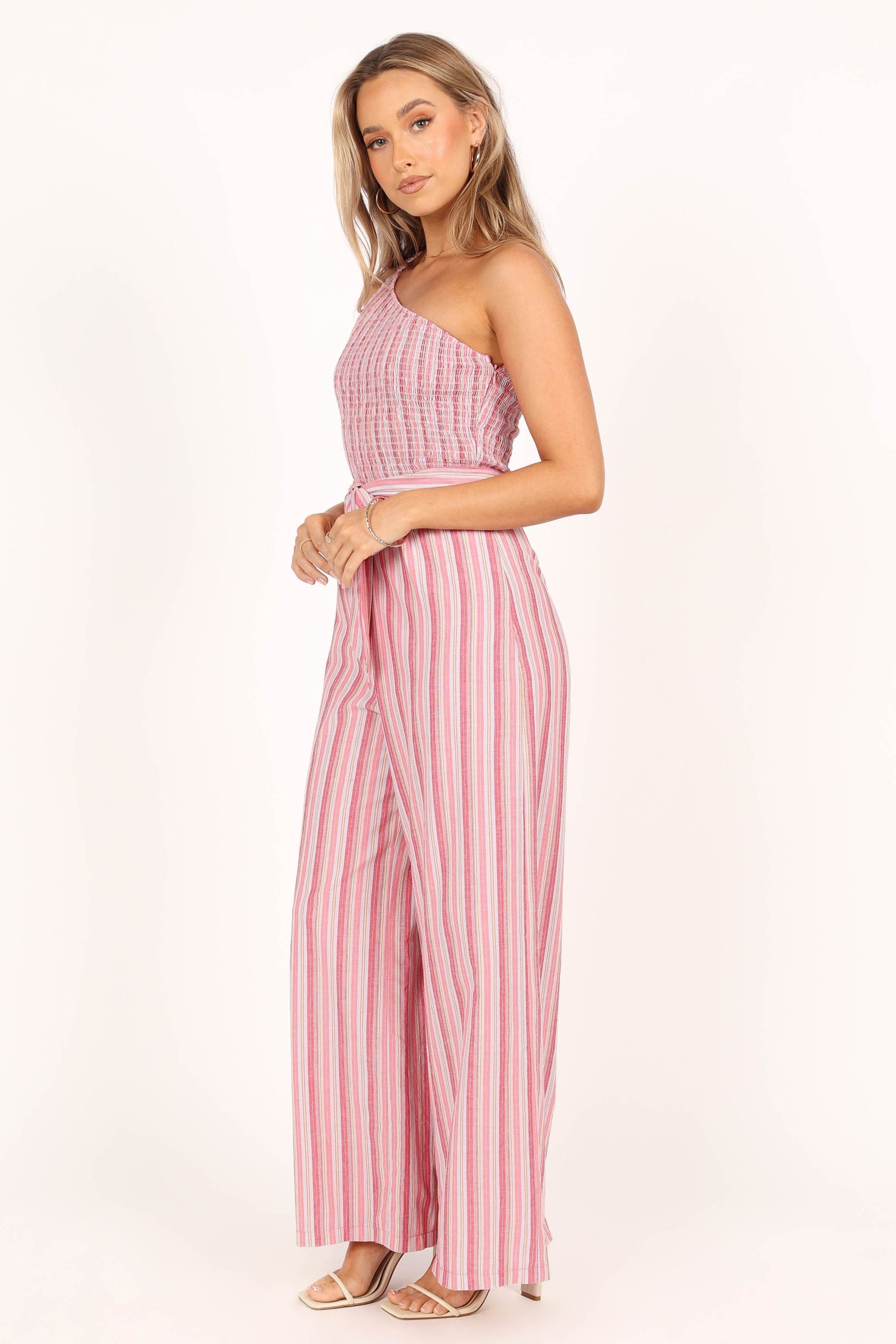 Amilia One Shoulder Jumpsuit - Stripe - Image 3