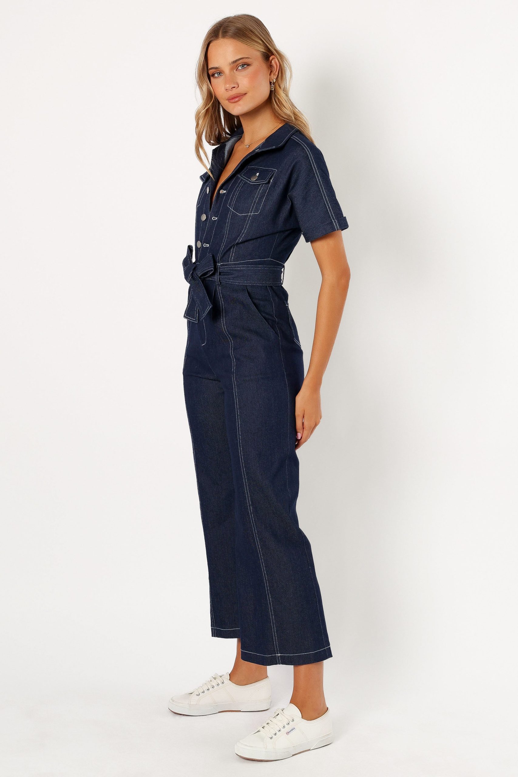 Demi Contrast Stitch Jumpsuit - Dark Denim - Image 5