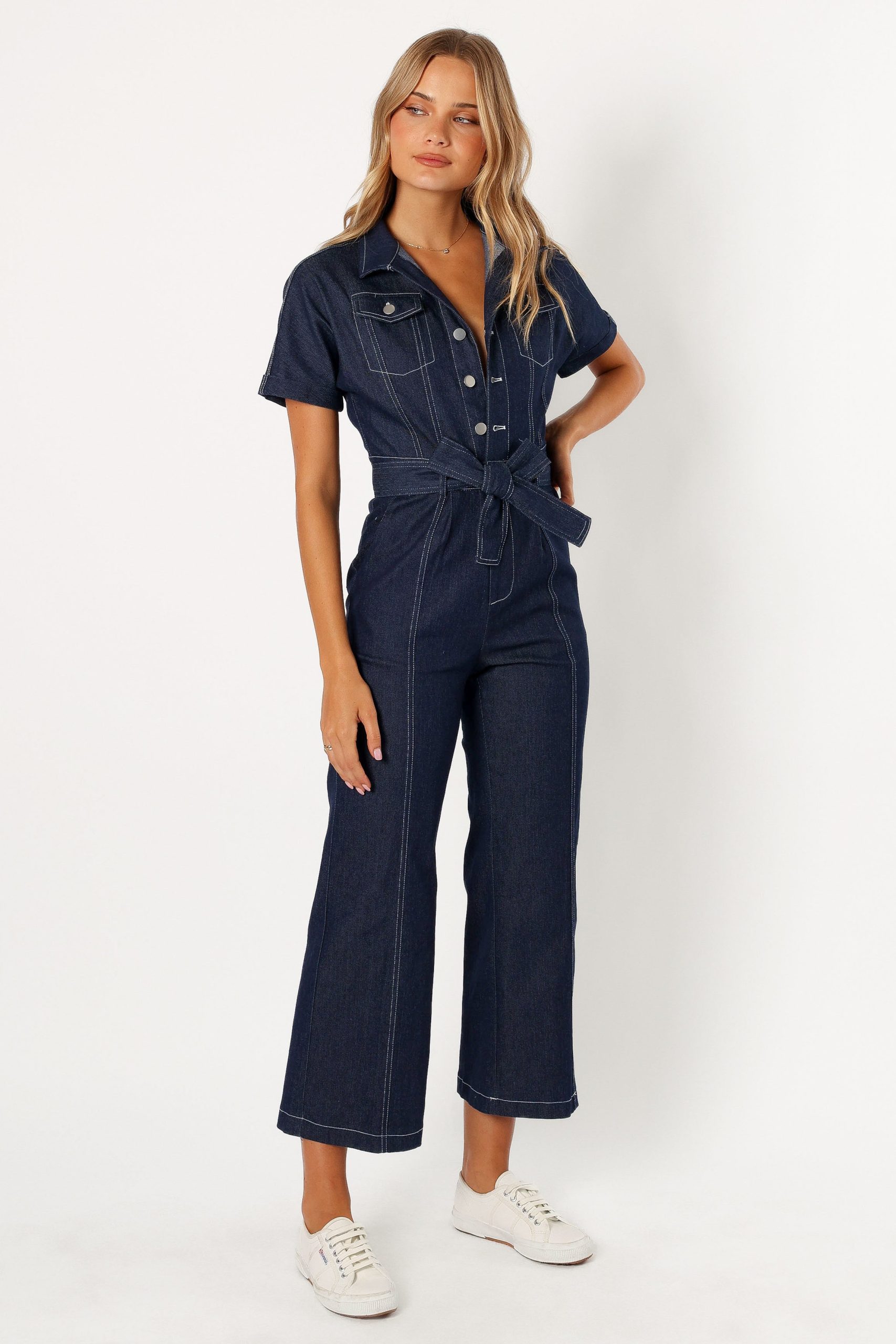 Demi Contrast Stitch Jumpsuit - Dark Denim - Image 3