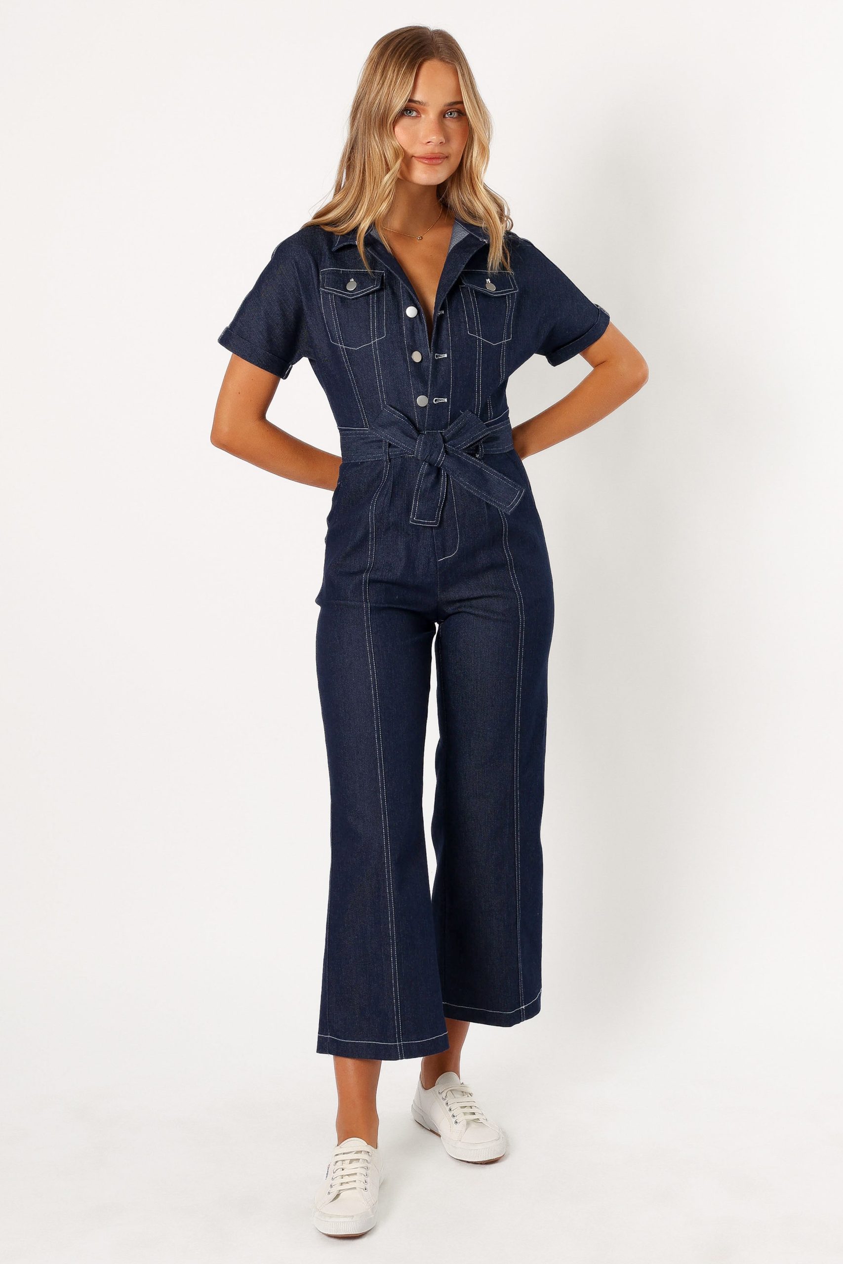 Demi Contrast Stitch Jumpsuit - Dark Denim - Image 6