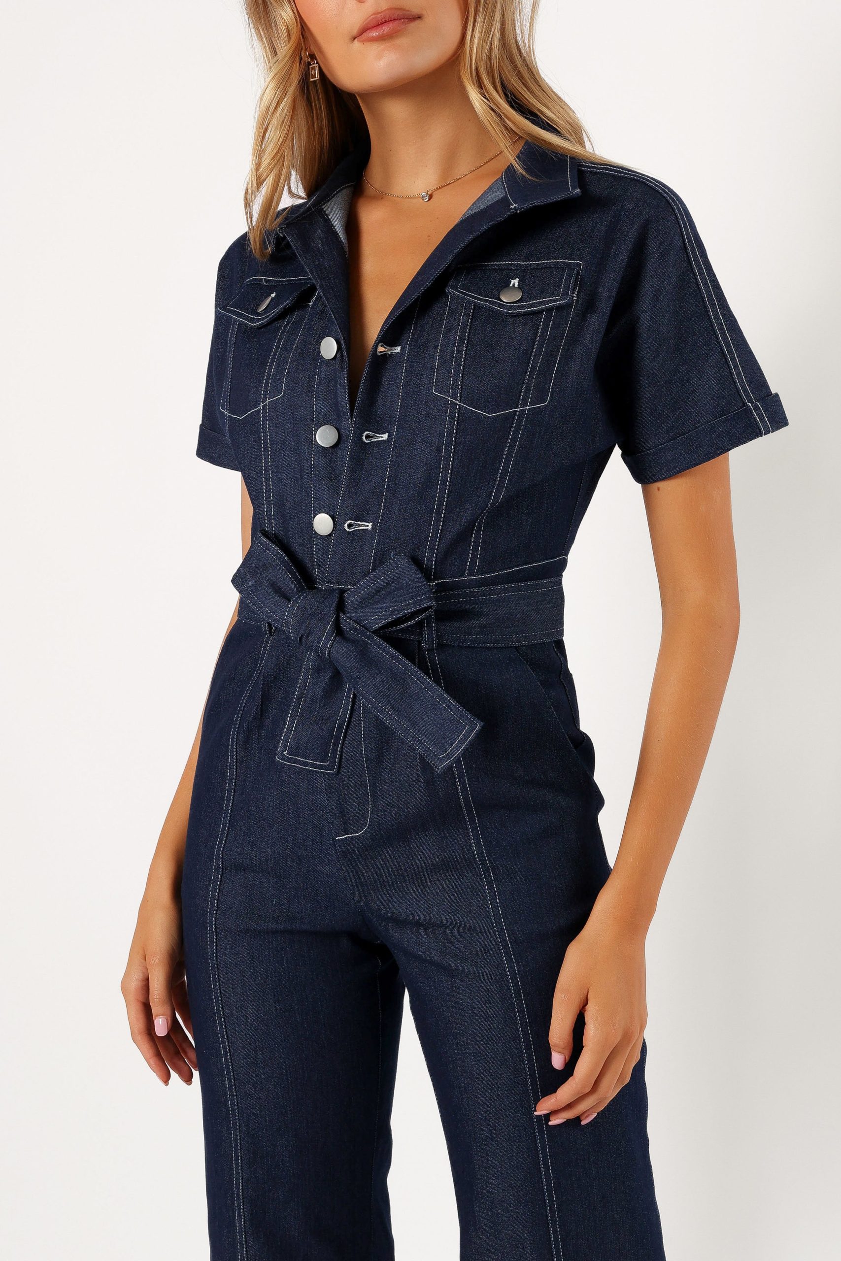 Demi Contrast Stitch Jumpsuit - Dark Denim - Image 7